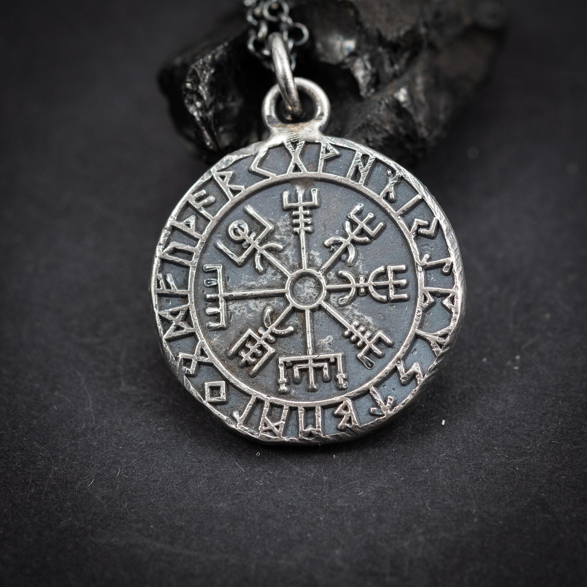Silver Viking Mens Vegvisir rustic necklace, Boyfriend gift, Silver norse jewelry, Viking compass,Rune necklace for men, norse mythology