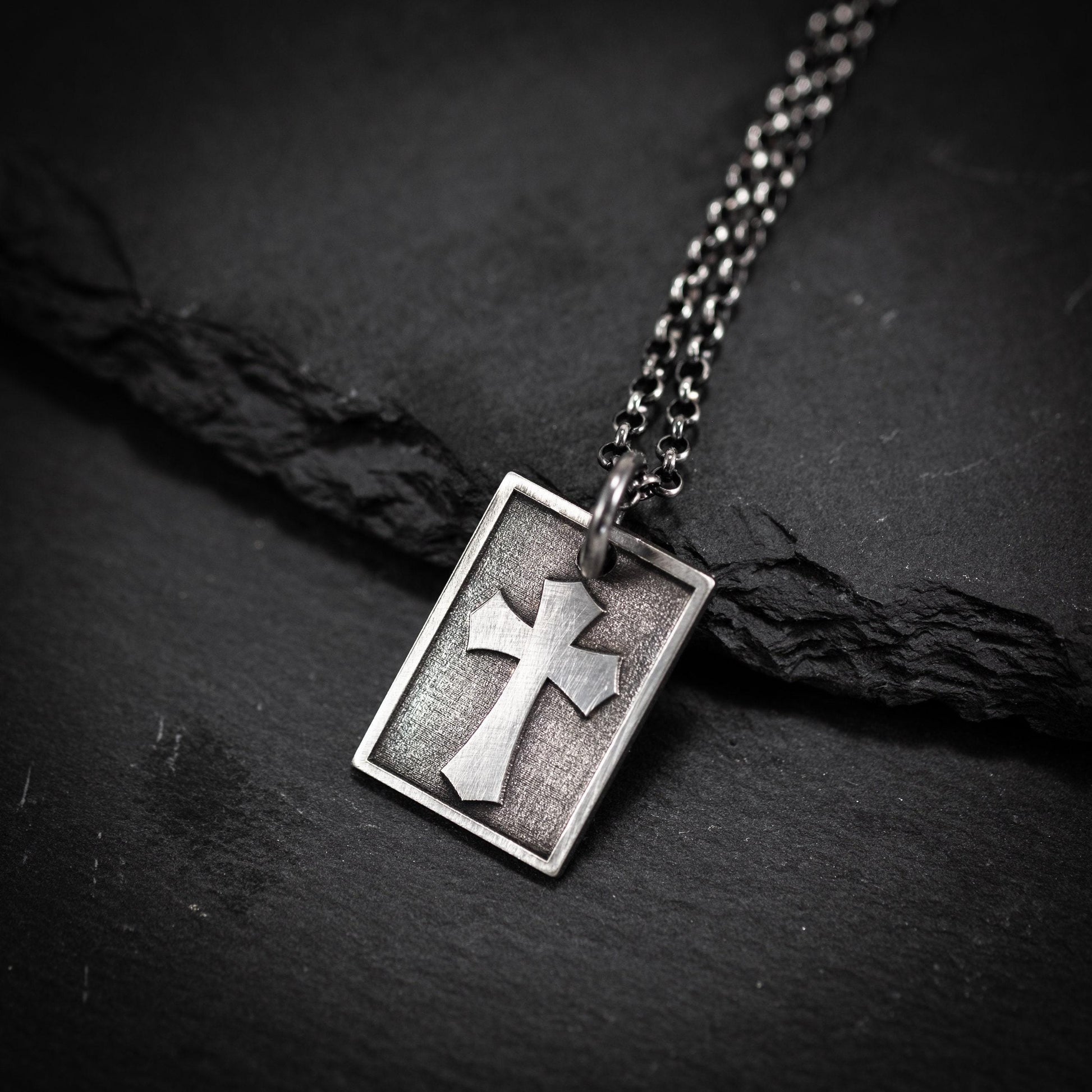 Silver Cross Mens Christian necklace, Strength pendant necklace, Christian gifts, Handmade jewelry, Boyfriend gift, Husband gift
