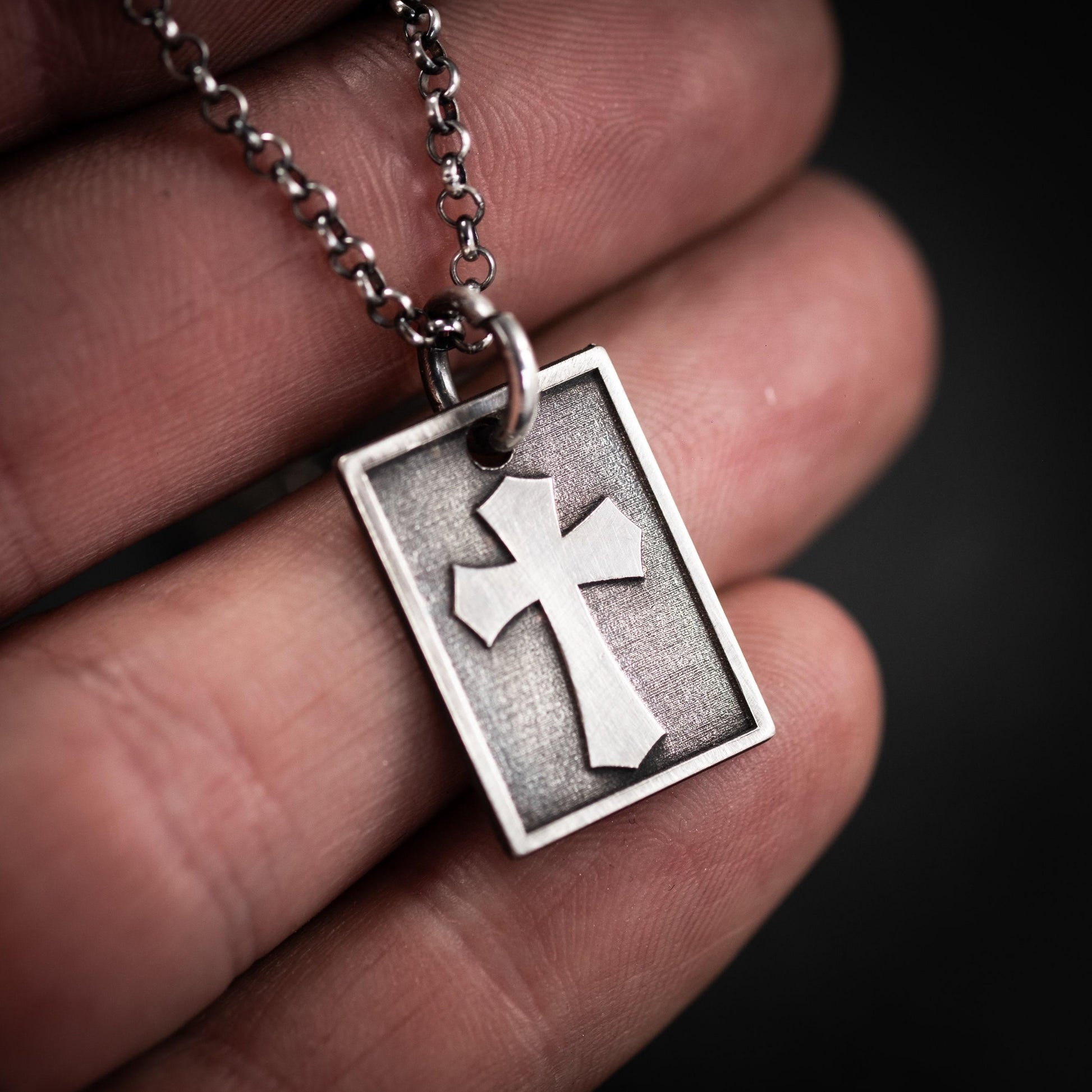 Silver Cross Mens Christian necklace, Strength pendant necklace, Christian gifts, Handmade jewelry, Boyfriend gift, Husband gift
