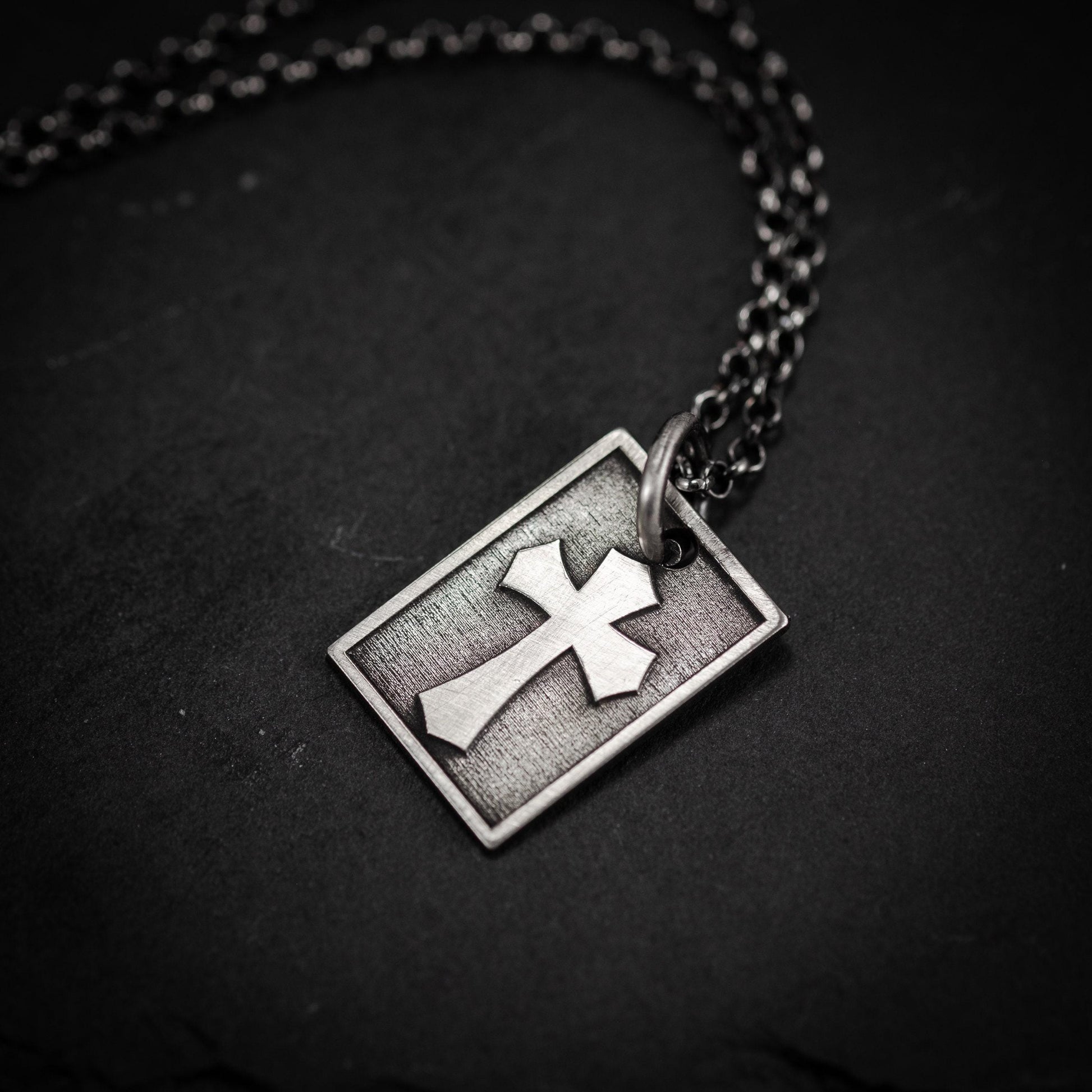 Silver Cross Mens Christian necklace, Strength pendant necklace, Christian gifts, Handmade jewelry, Boyfriend gift, Husband gift