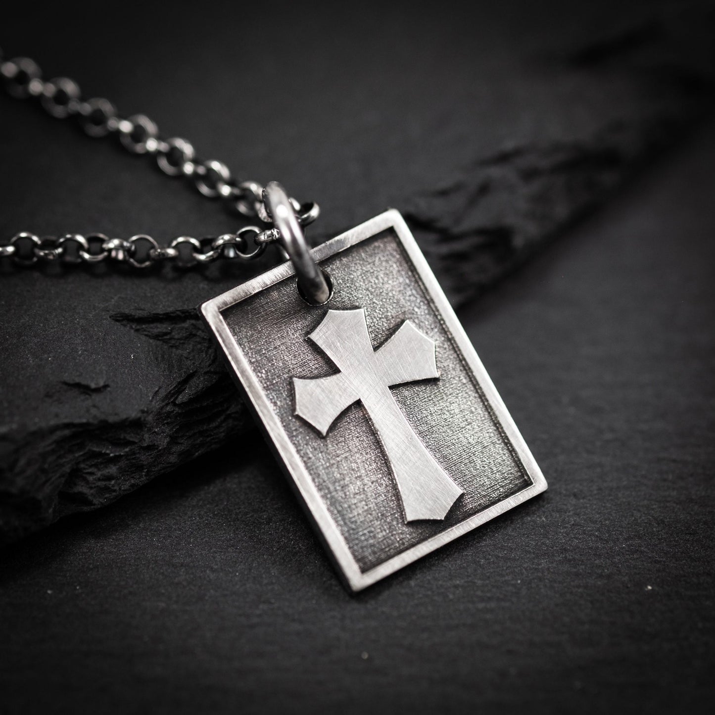 Silver Cross Mens Christian necklace, Strength pendant necklace, Christian gifts, Handmade jewelry, Boyfriend gift, Husband gift