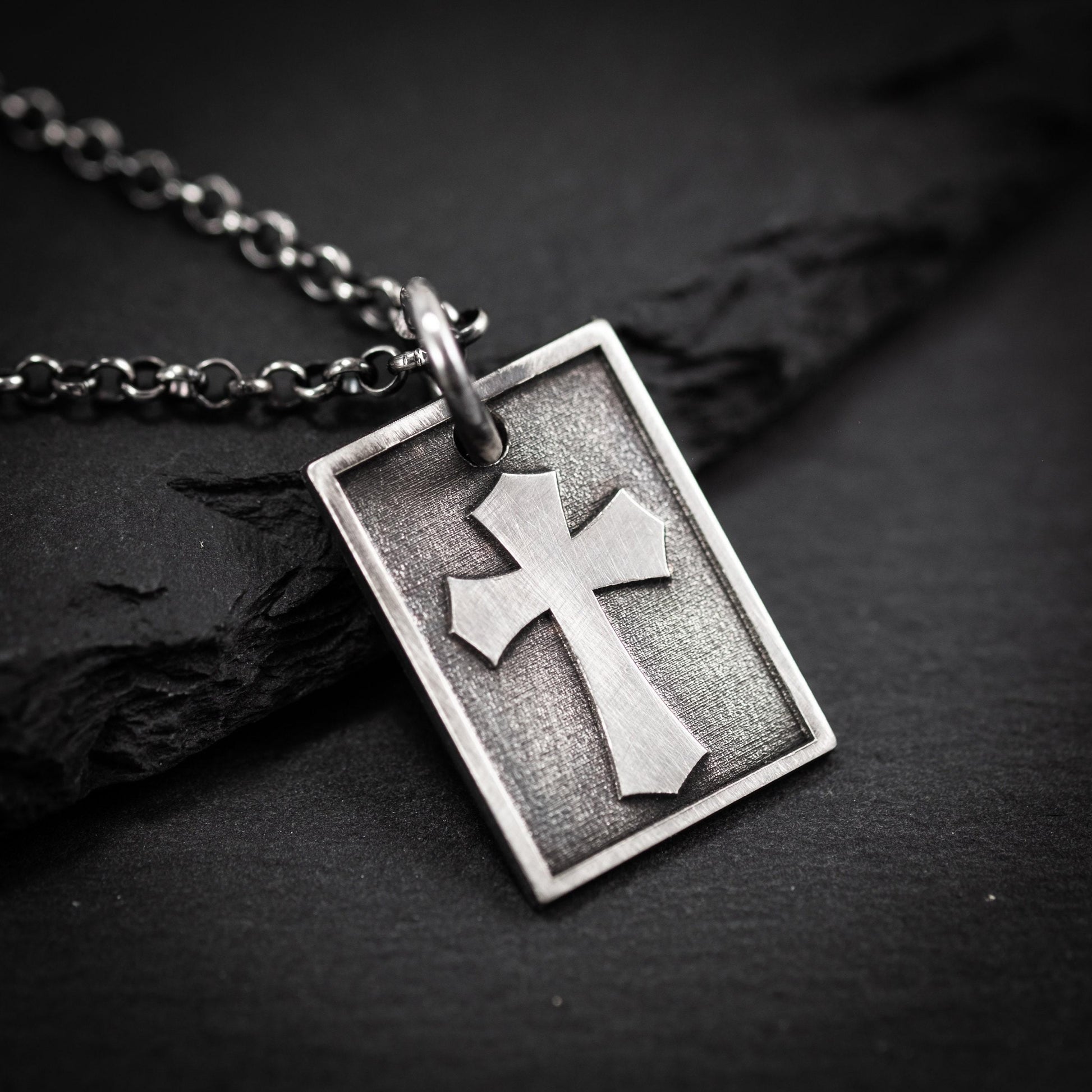 Silver Cross Mens Christian necklace, Strength pendant necklace, Christian gifts, Handmade jewelry, Boyfriend gift, Husband gift