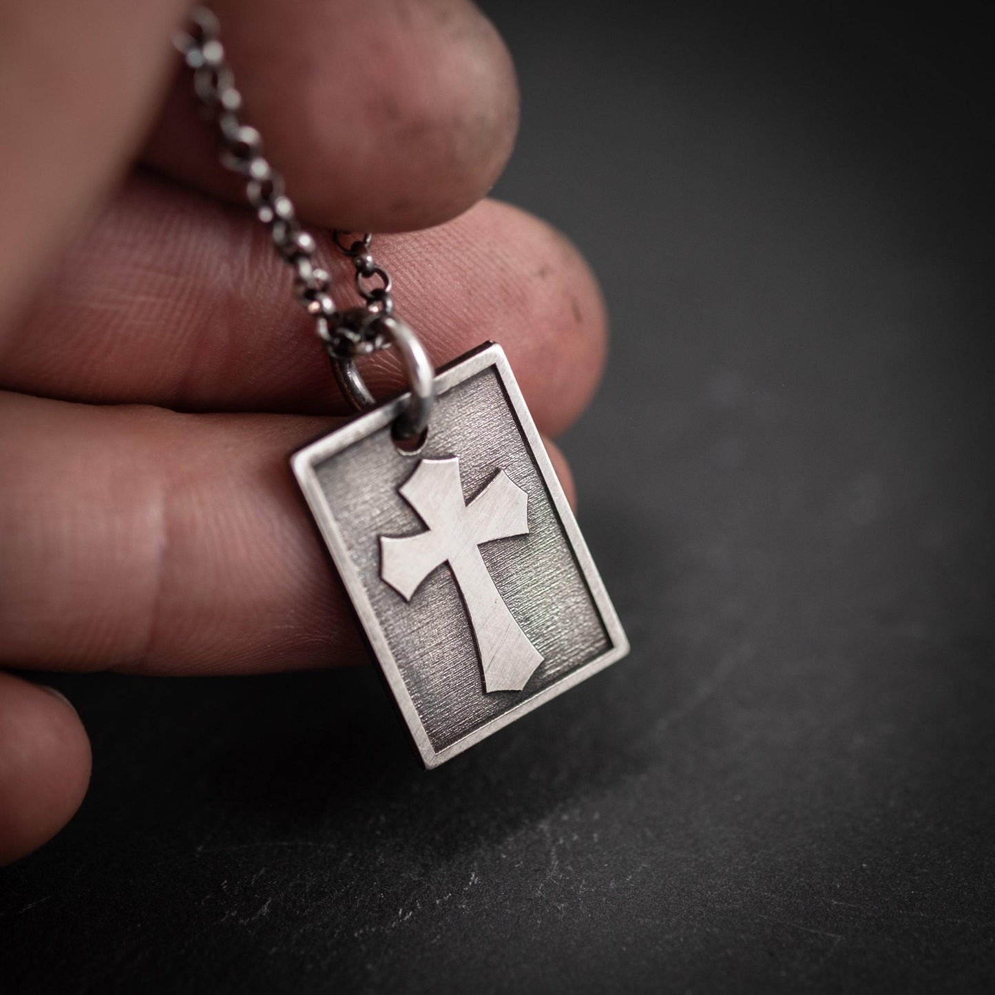 Silver Cross Mens Christian necklace, Strength pendant necklace, Christian gifts, Handmade jewelry, Boyfriend gift, Husband gift