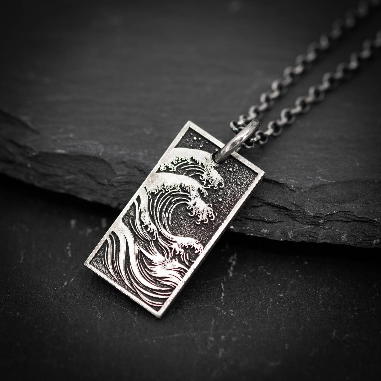 Silver Mens Ocean Wave Pendant Necklace, Men's Wave Necklace, Beach handmade Jewelry, Surfing Necklace, Ocean Lover Gift
