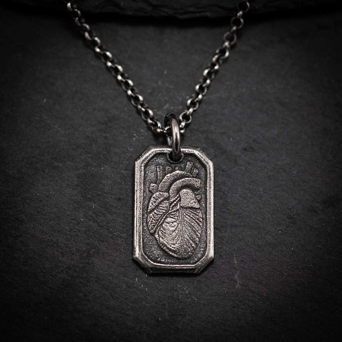 Human heart Silver Pendant necklace, Anatomical Necklace for Men, Oxidized Anatomy Jewelry, personalized engraved gift for men