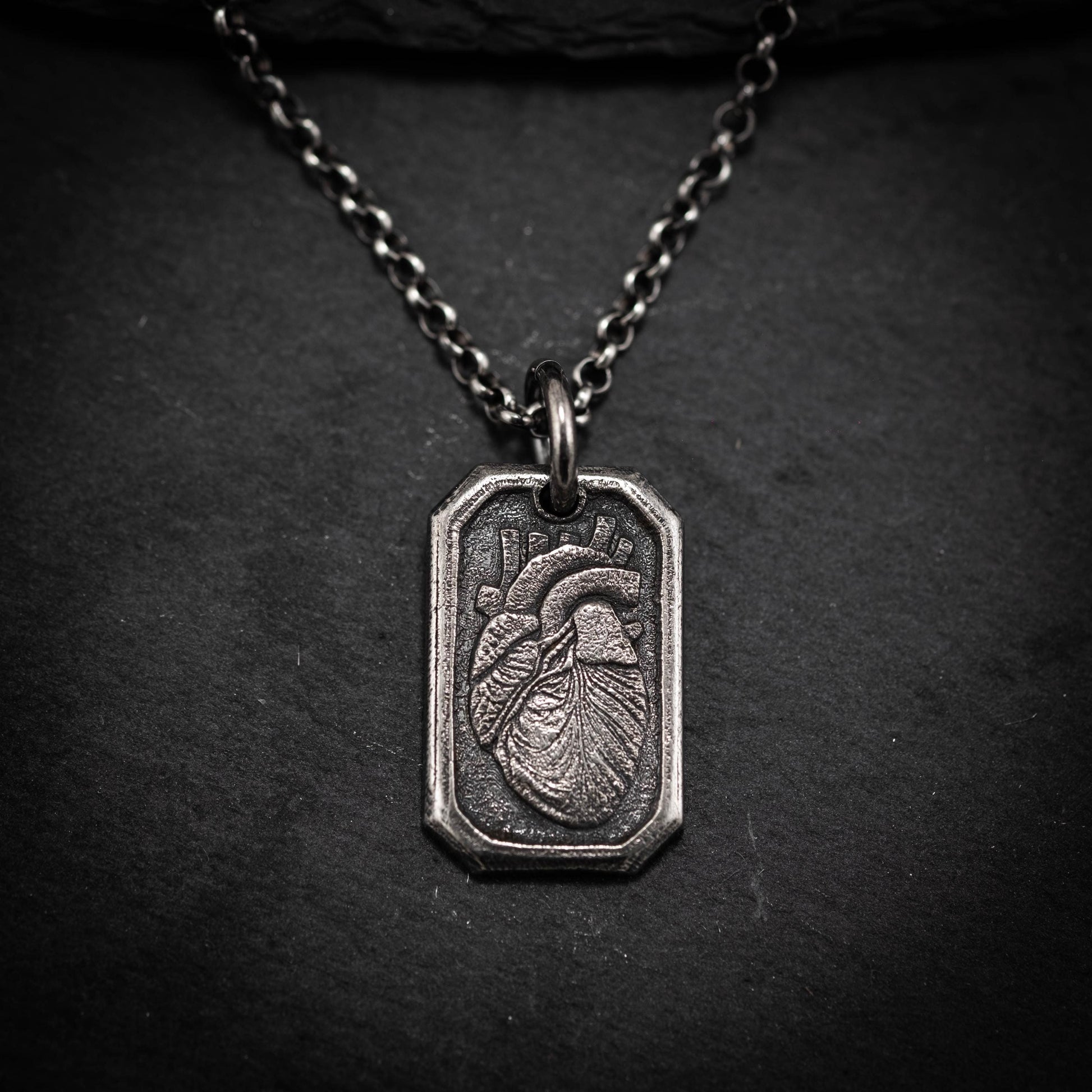 Human heart Silver Pendant necklace, Anatomical Necklace for Men, Oxidized Anatomy Jewelry, personalized engraved gift for men