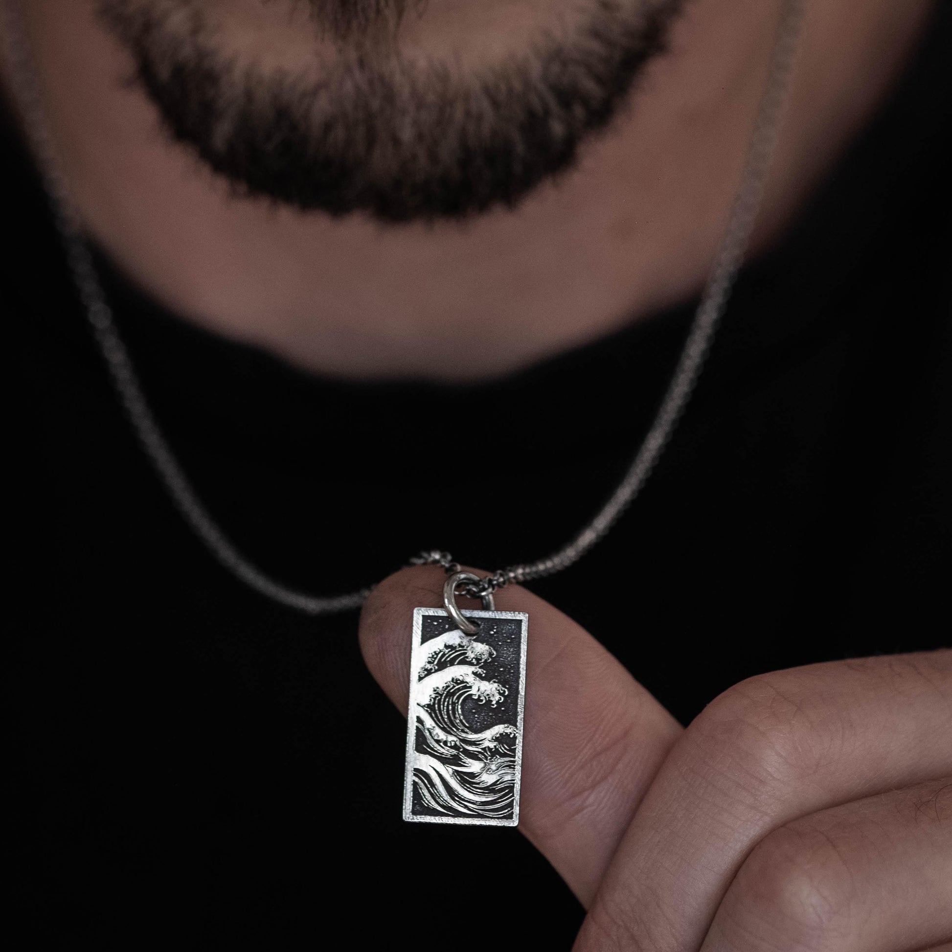 Silver Mens Ocean Wave Pendant Necklace, Men's Wave Necklace, Beach handmade Jewelry, Surfing Necklace, Ocean Lover Gift