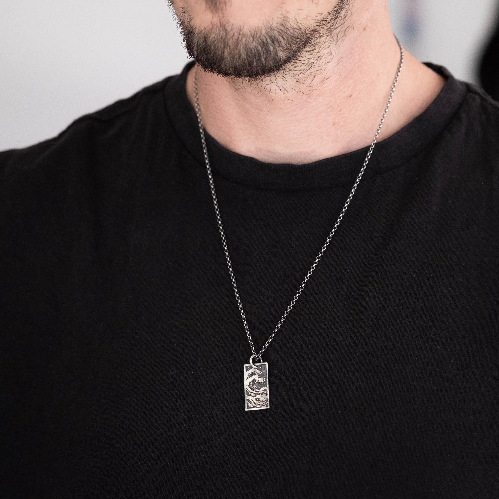 Silver Mens Ocean Wave Pendant Necklace, Men's Wave Necklace, Beach handmade Jewelry, Surfing Necklace, Ocean Lover Gift