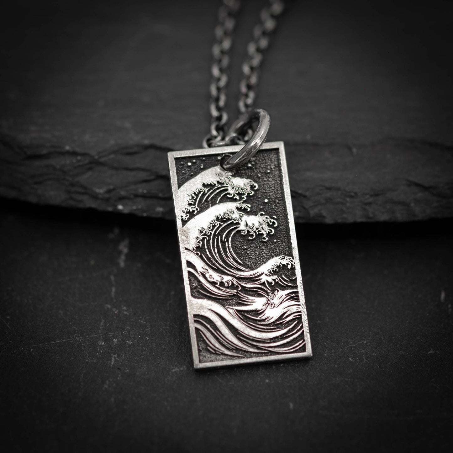 Silver Mens Ocean Wave Pendant Necklace, Men's Wave Necklace, Beach handmade Jewelry, Surfing Necklace, Ocean Lover Gift