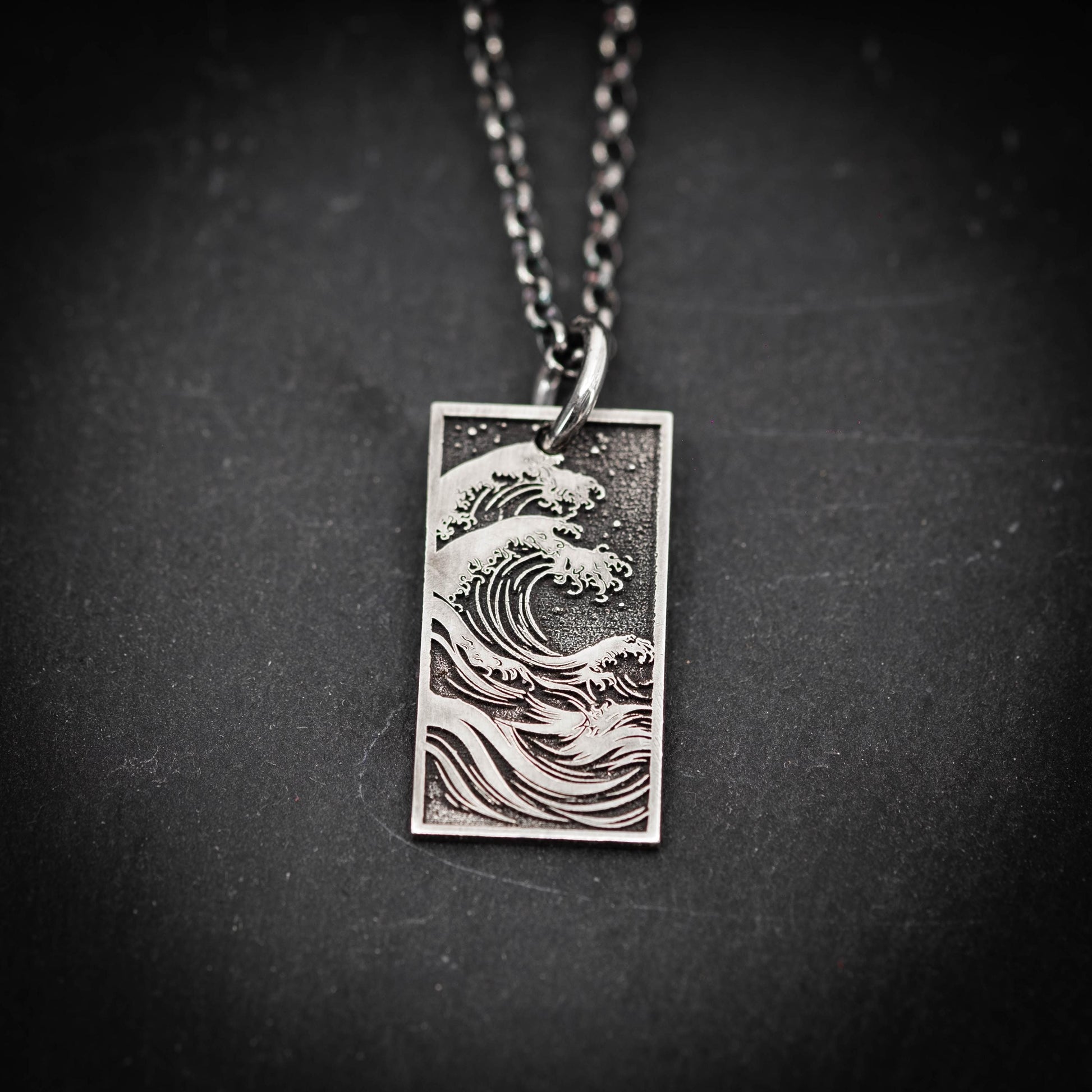 Silver Mens Ocean Wave Pendant Necklace, Men's Wave Necklace, Beach handmade Jewelry, Surfing Necklace, Ocean Lover Gift