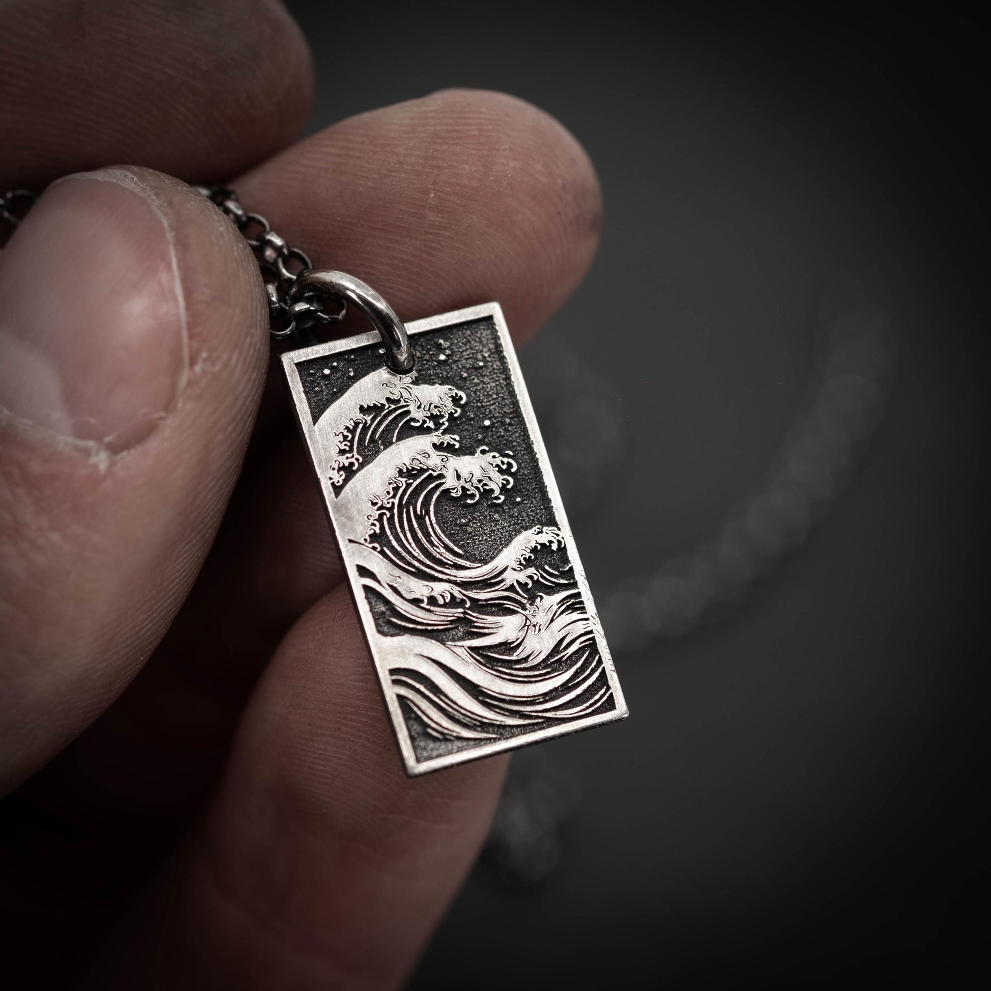 Silver Mens Ocean Wave Pendant Necklace, Men's Wave Necklace, Beach handmade Jewelry, Surfing Necklace, Ocean Lover Gift