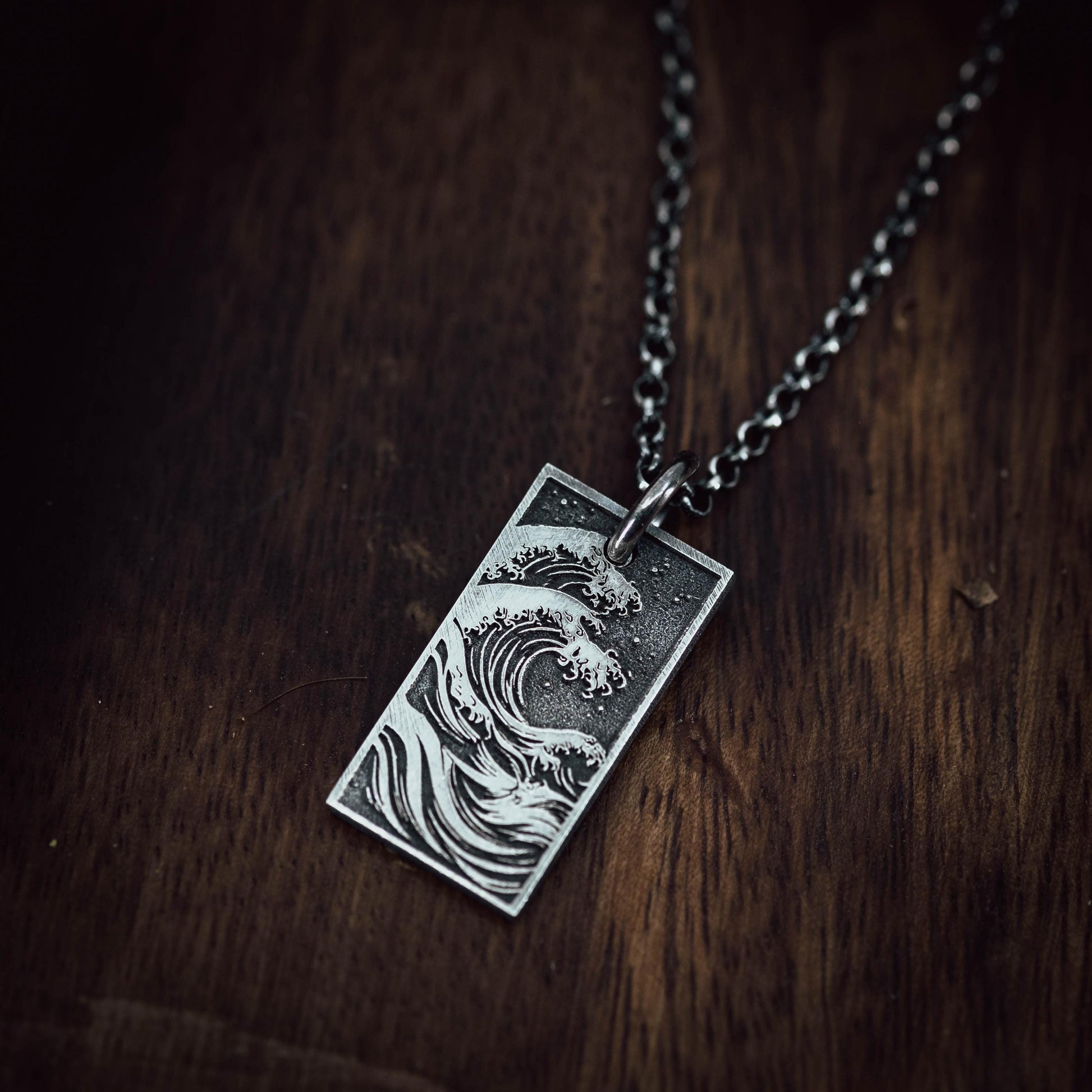 Silver Mens Ocean Wave Pendant Necklace, Men's Wave Necklace, Beach handmade Jewelry, Surfing Necklace, Ocean Lover Gift