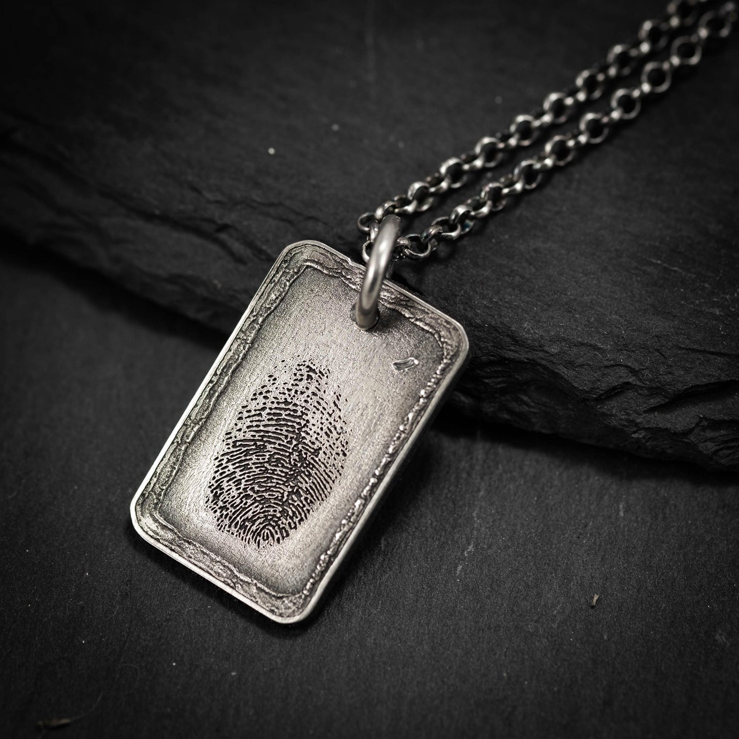 Unique Personalized Mens Silver Fingerprint Necklace, Personalized Engraved Pendant, Custom Fingerprint Jewelry, Unique Gift for Him