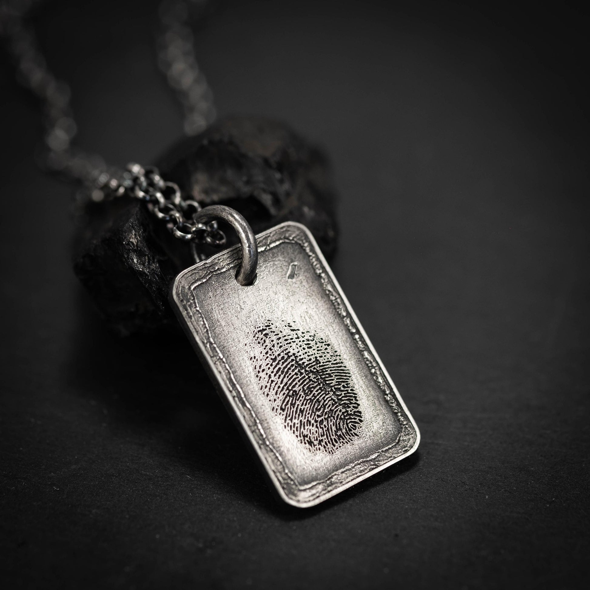 Unique Personalized Mens Silver Fingerprint Necklace, Personalized Engraved Pendant, Custom Fingerprint Jewelry, Unique Gift for Him