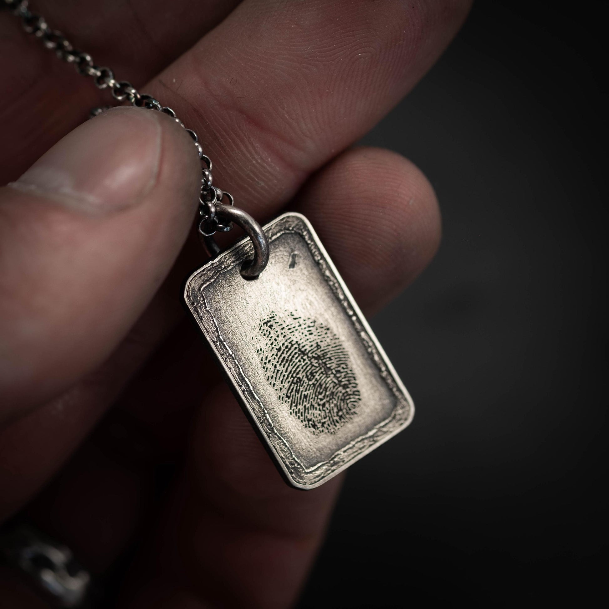 Unique Personalized Mens Silver Fingerprint Necklace, Personalized Engraved Pendant, Custom Fingerprint Jewelry, Unique Gift for Him