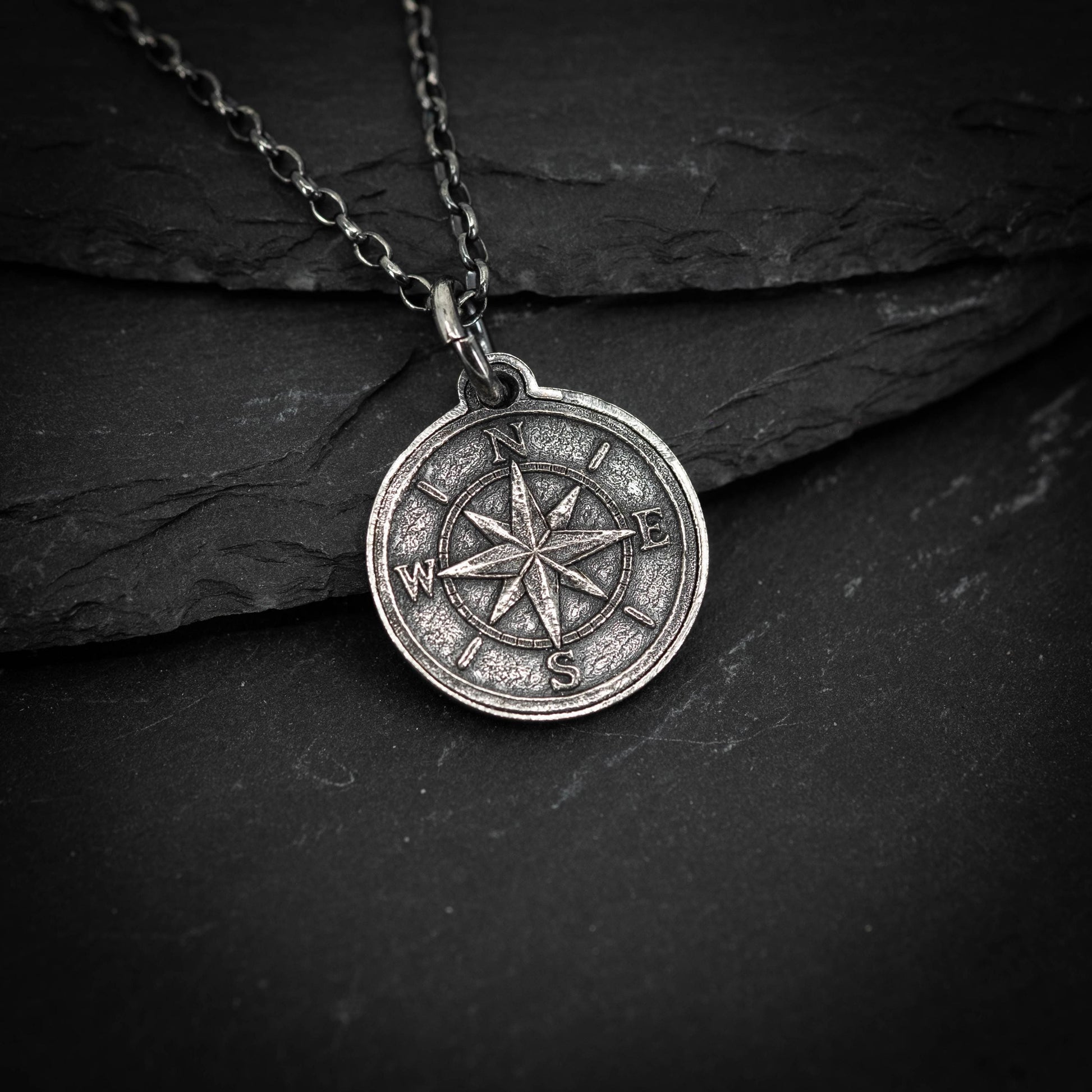 Rustic Silver Compass Necklace for Men – Handmade Personalized Pendant, Adventure Jewelry, Travel Gift for Him