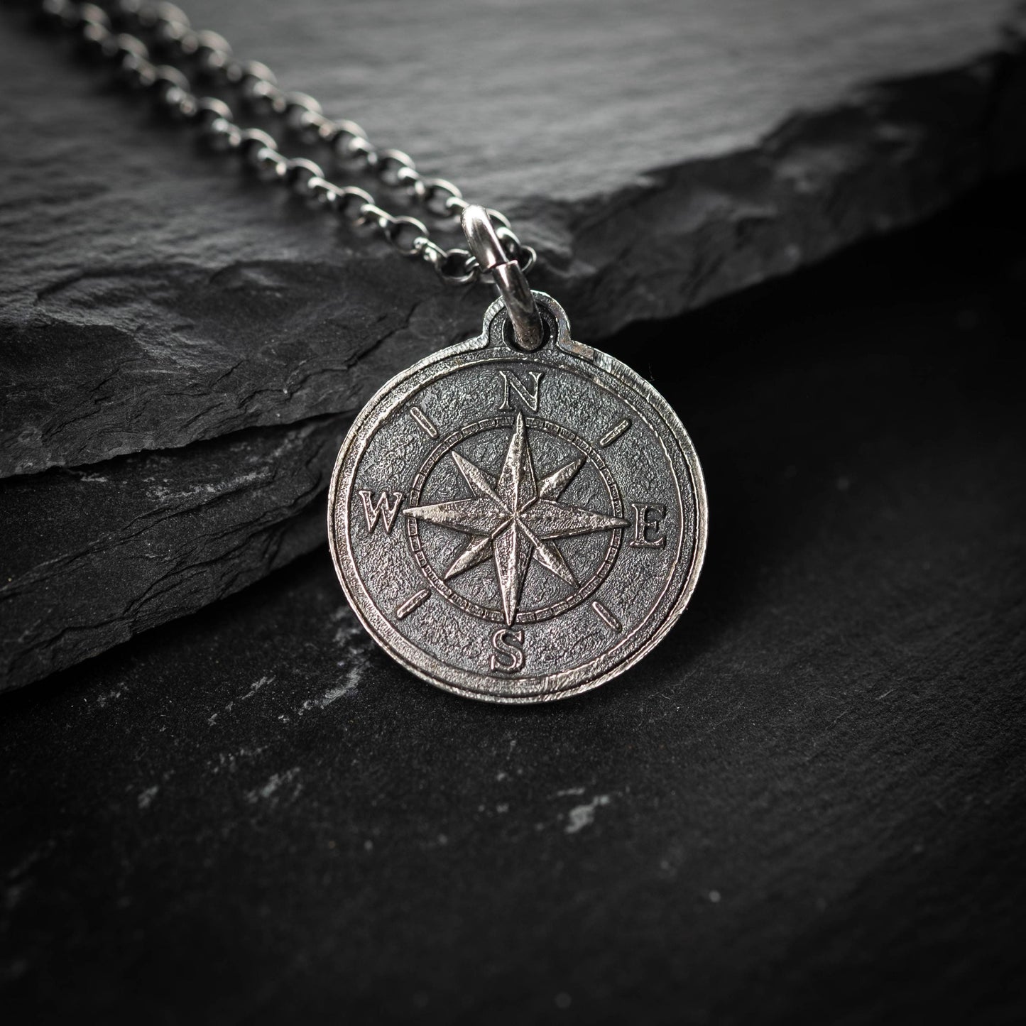 Rustic Silver Compass Necklace for Men – Handmade Personalized Pendant, Adventure Jewelry, Travel Gift for Him