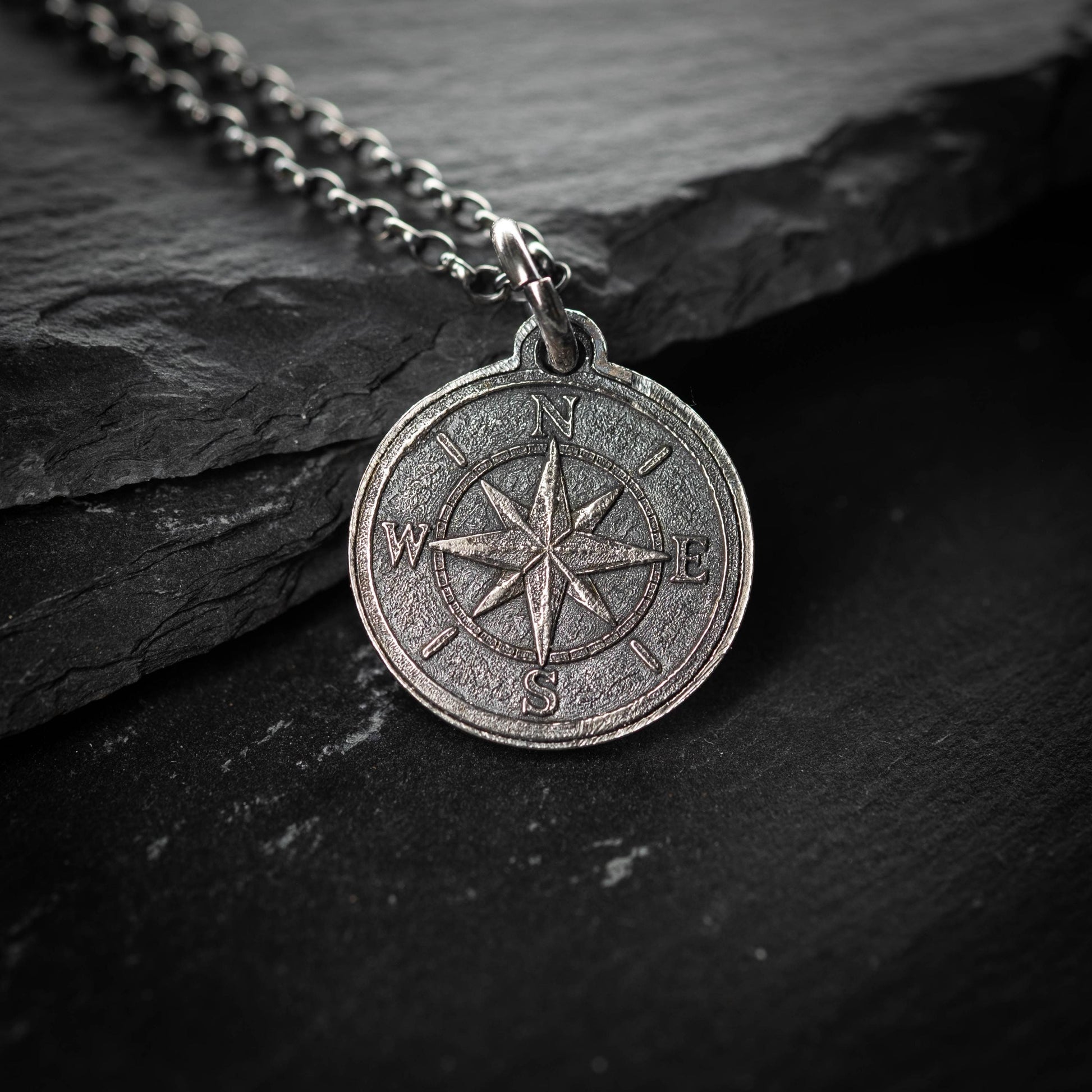 Rustic Silver Compass Necklace for Men – Handmade Personalized Pendant, Adventure Jewelry, Travel Gift for Him