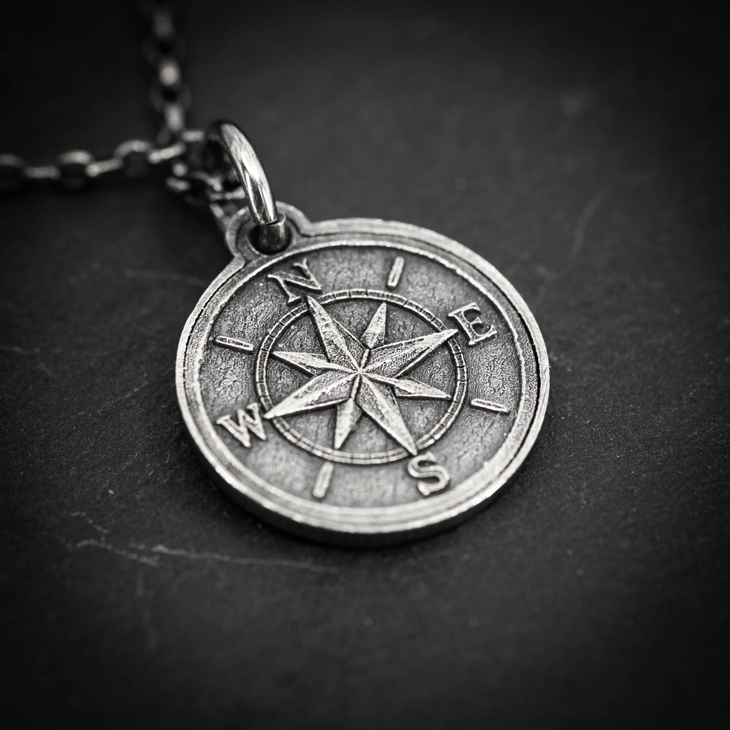 Rustic Silver Compass Necklace for Men – Handmade Personalized Pendant, Adventure Jewelry, Travel Gift for Him