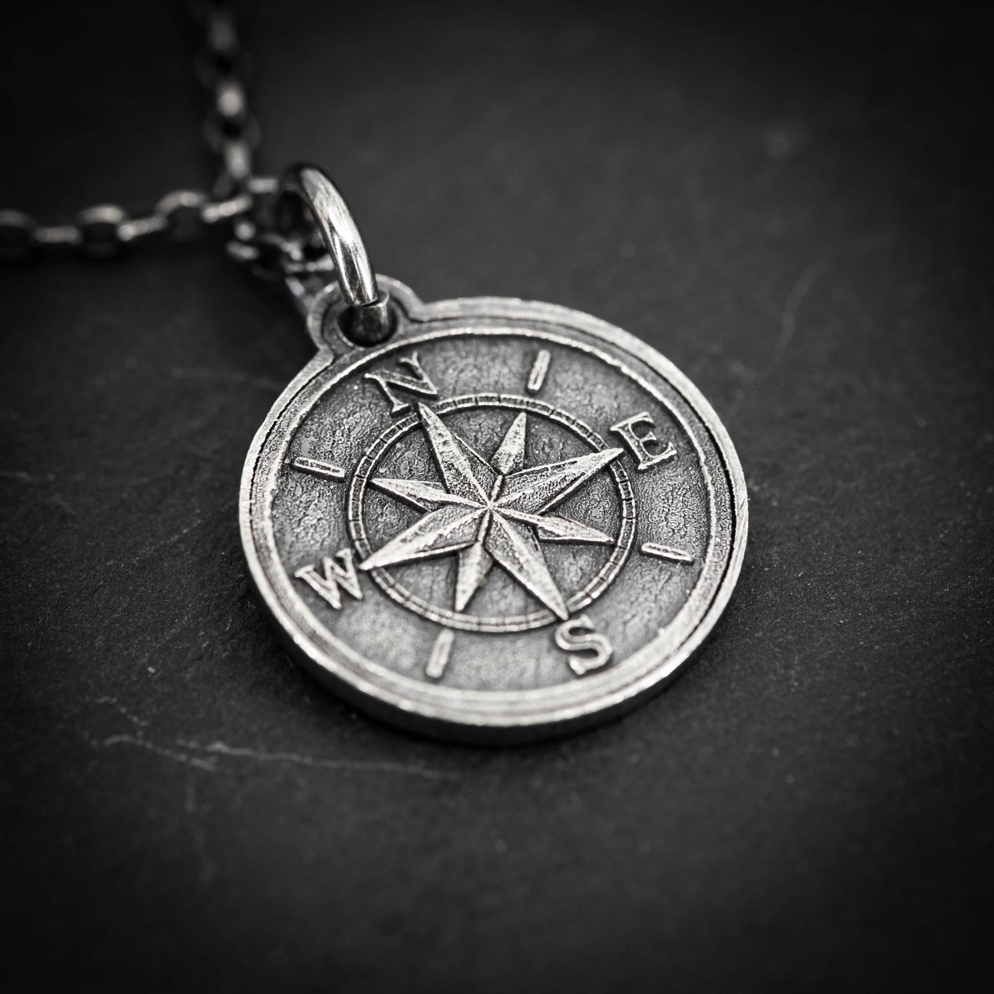 Rustic Silver Compass Necklace for Men – Handmade Personalized Pendant, Adventure Jewelry, Travel Gift for Him