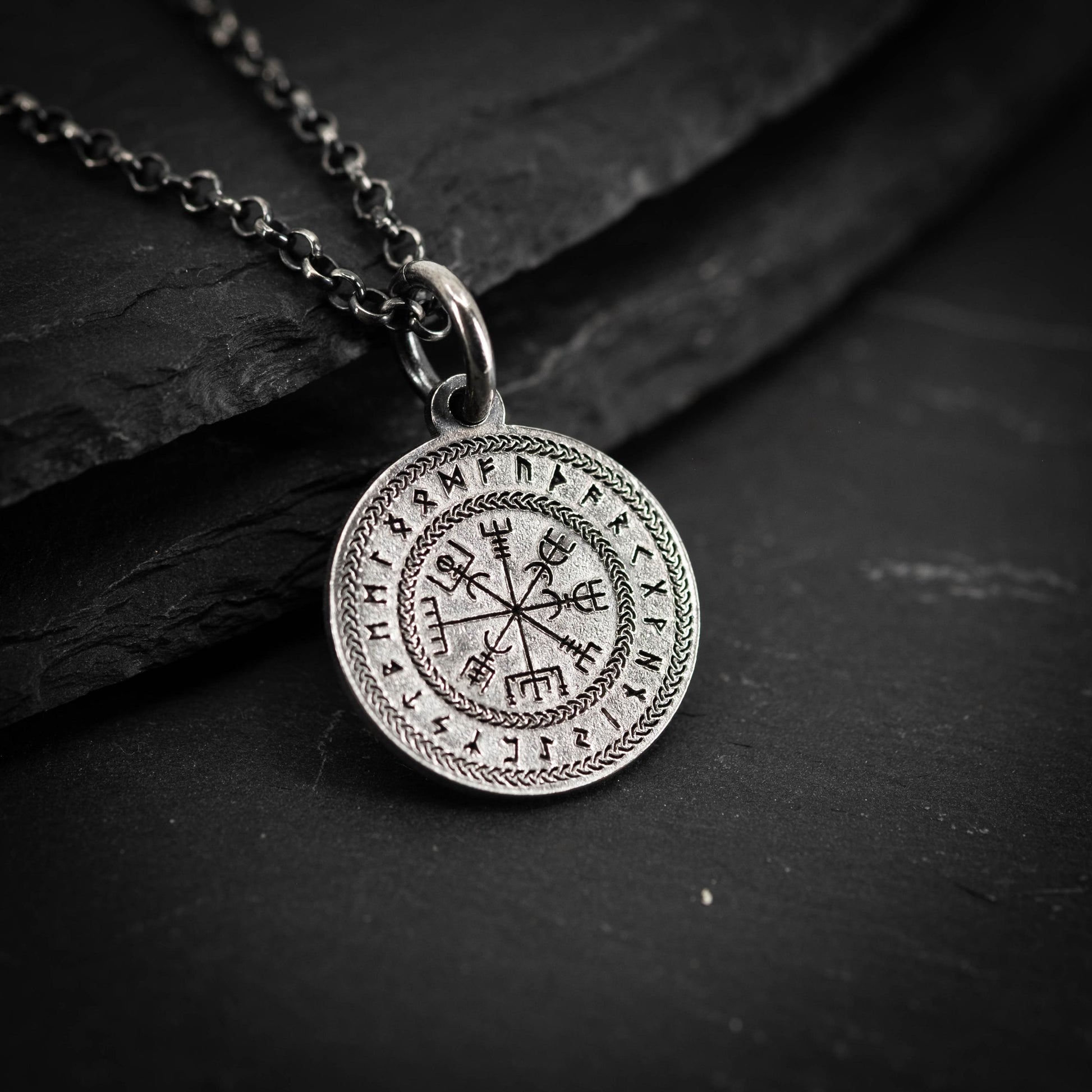 Vegvisir Norse Compass Pendant in Silver — Viking Rune Necklace, Nordic Amulet of Protection