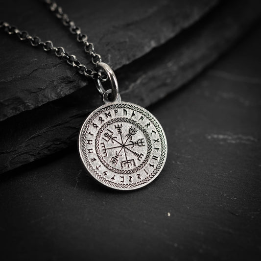 Vegvisir Norse Compass Pendant in Silver — Viking Rune Necklace, Nordic Amulet of Protection