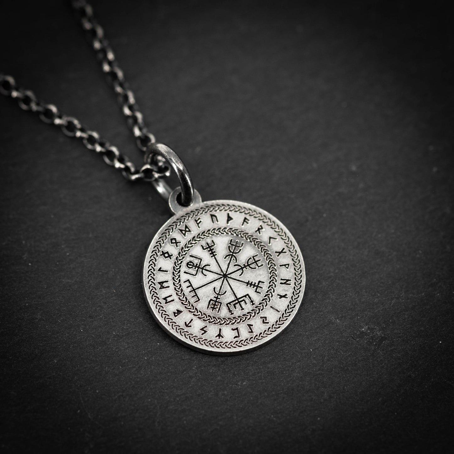 Vegvisir Norse Compass Pendant in Silver — Viking Rune Necklace, Nordic Amulet of Protection