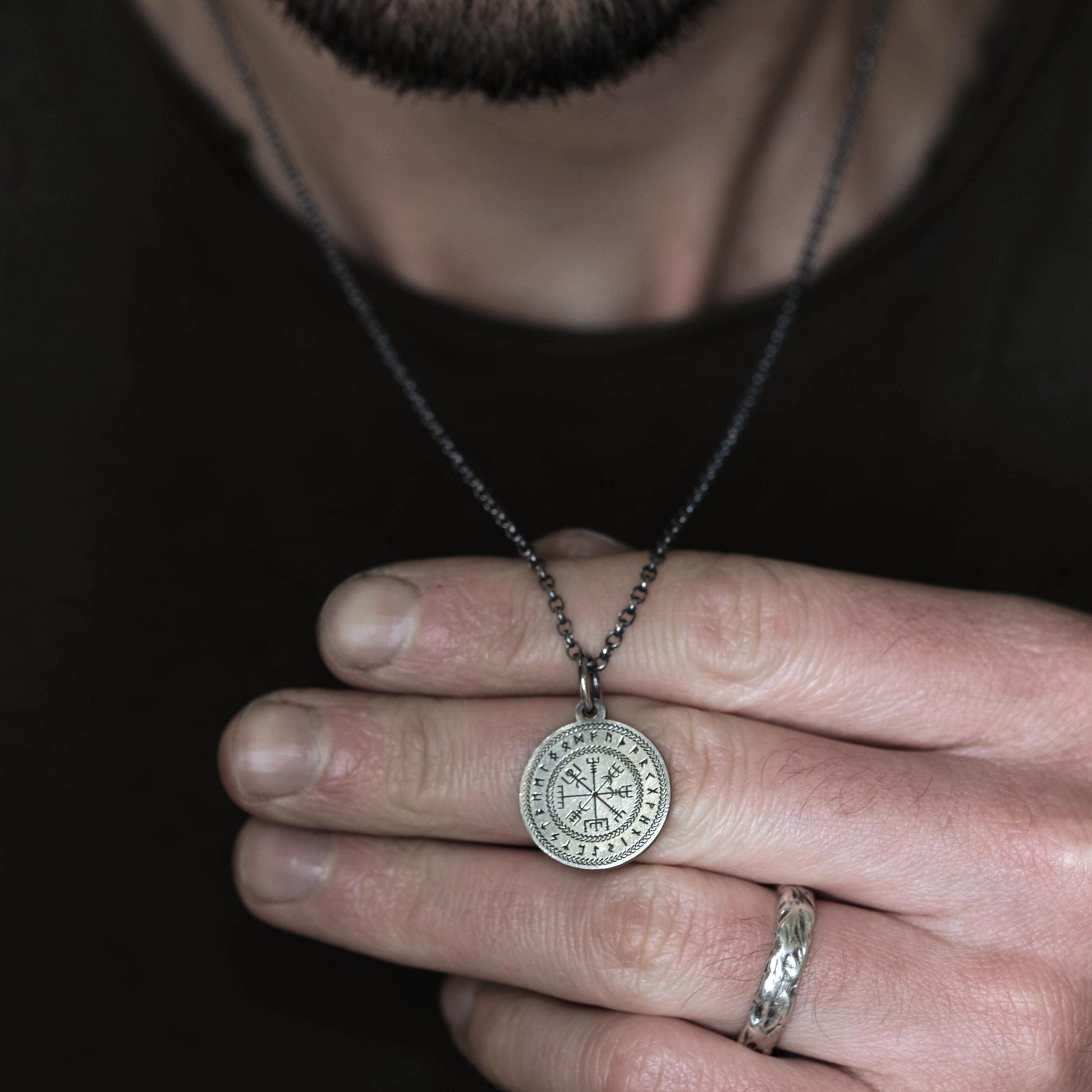 Vegvisir Norse Compass Pendant in Silver — Viking Rune Necklace, Nordic Amulet of Protection