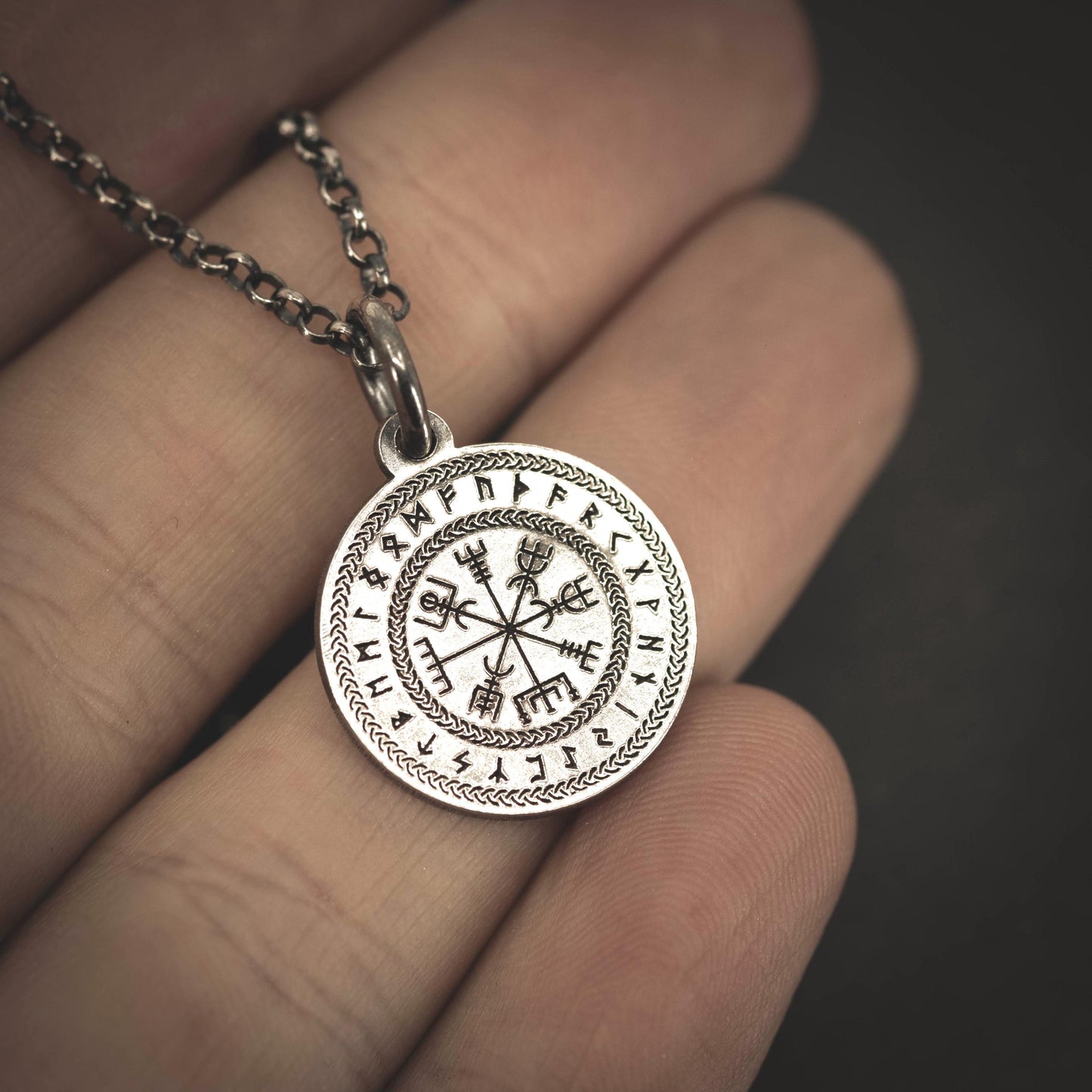 Vegvisir Norse Compass Pendant in Silver — Viking Rune Necklace, Nordic Amulet of Protection