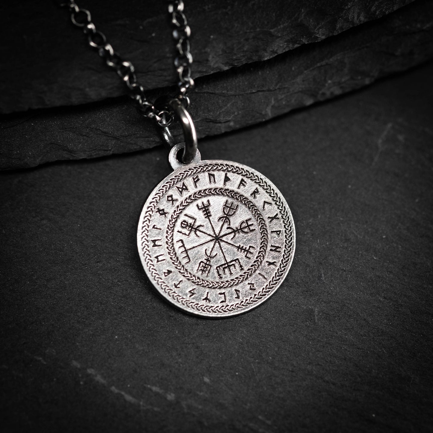 Vegvisir Norse Compass Pendant in Silver — Viking Rune Necklace, Nordic Amulet of Protection