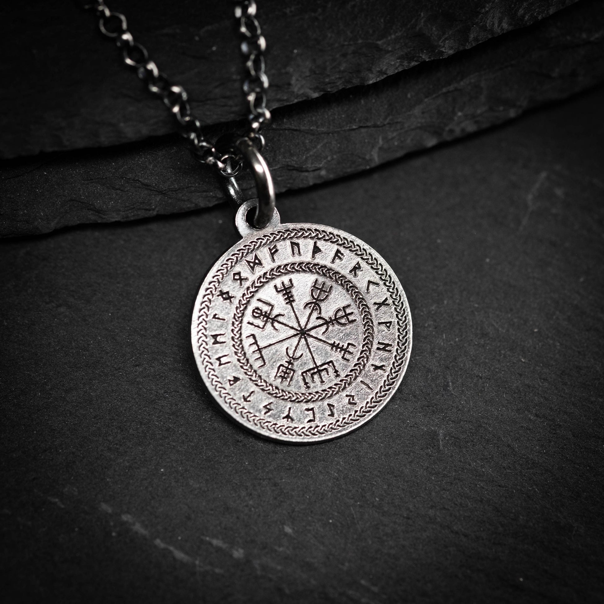 Vegvisir Norse Compass Pendant in Silver — Viking Rune Necklace, Nordic Amulet of Protection