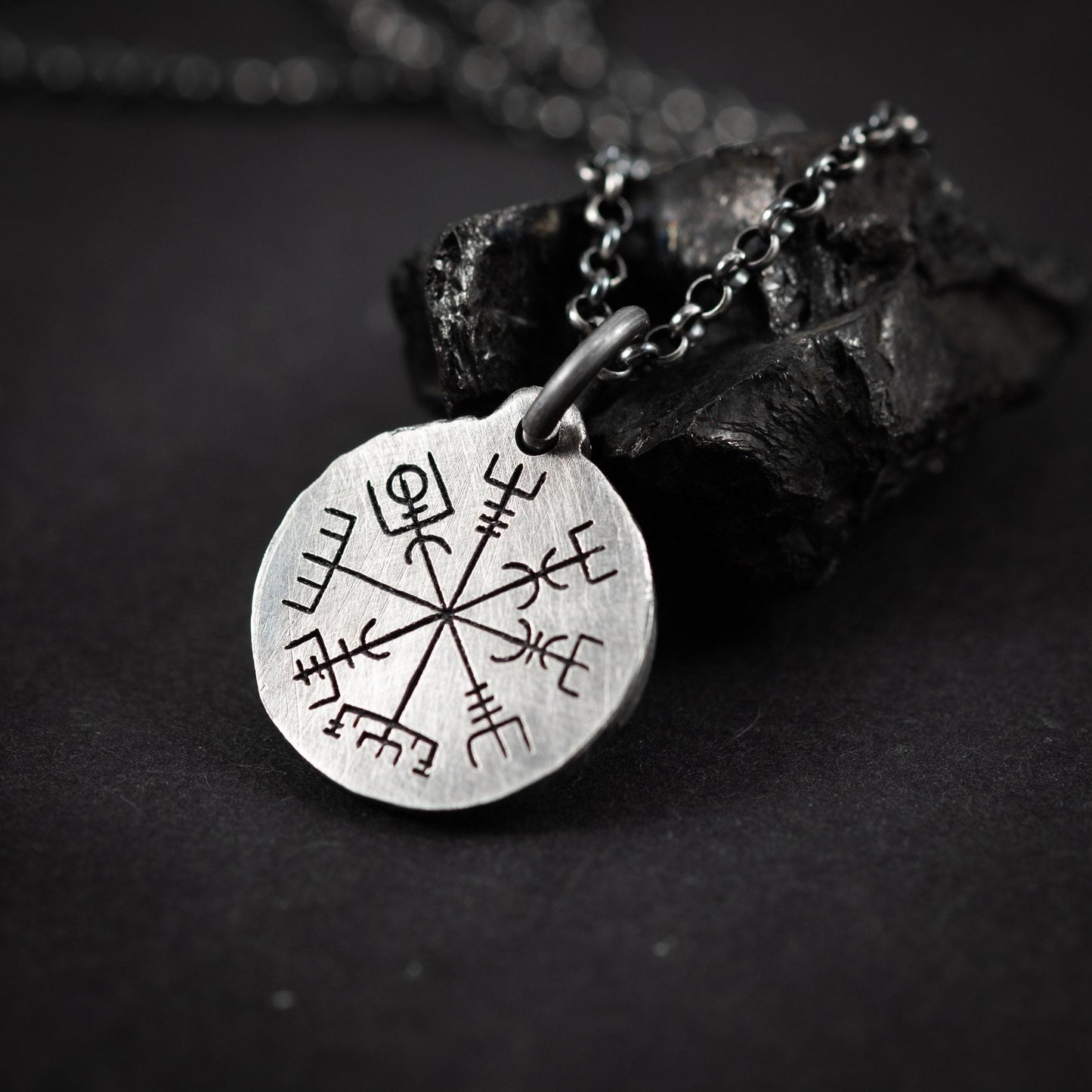 Nordic Mens Viking Compass Silver Vegvisir necklace, Personalized engraved Silver Norse jewelry, Viking compass, norse mythology