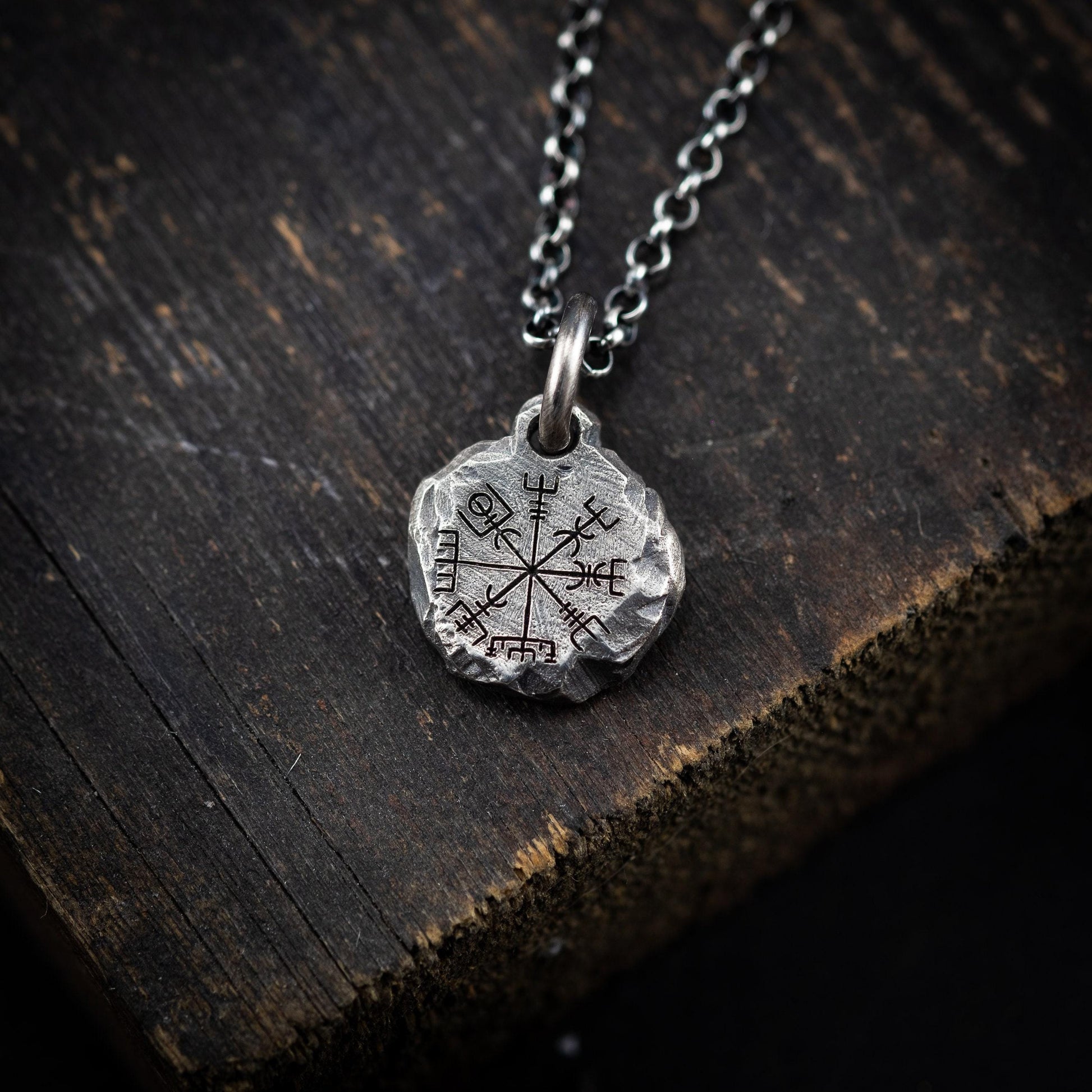 Nordic Mens Viking Compass Silver Vegvisir necklace, Personalized engraved Silver Norse jewelry, Viking compass, norse mythology