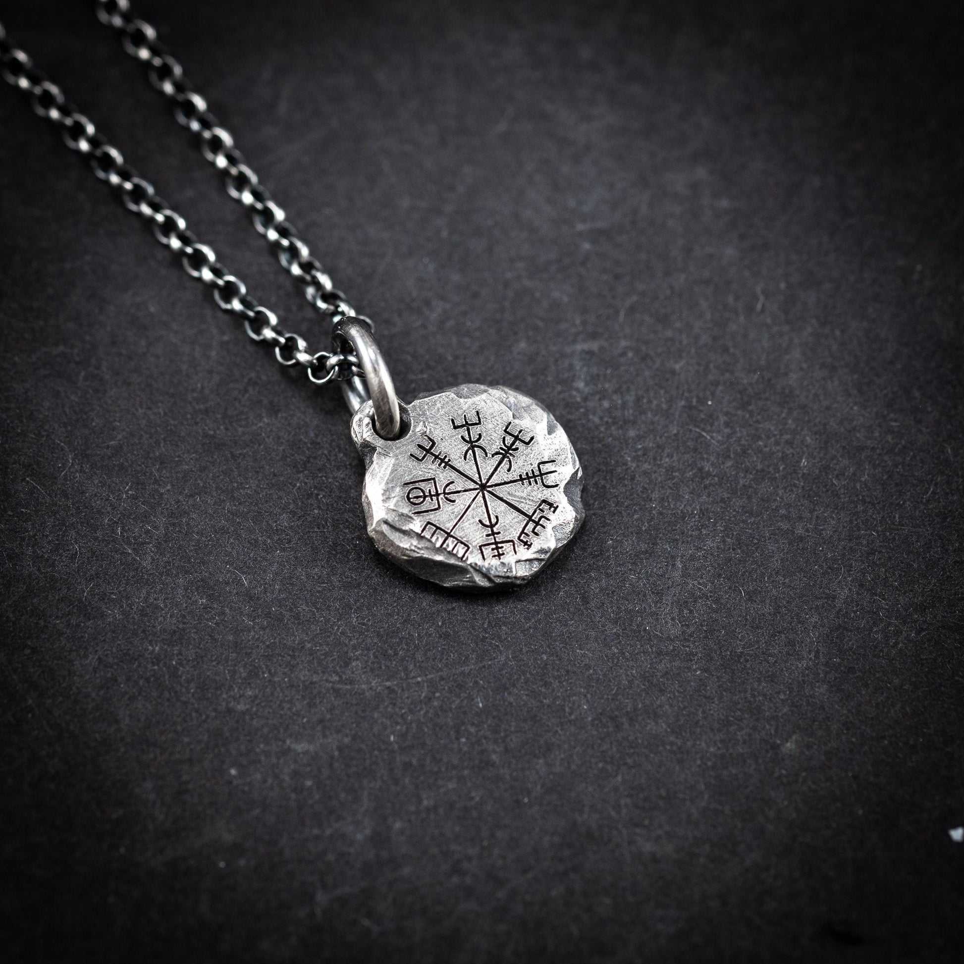 Nordic Mens Viking Compass Silver Vegvisir necklace, Personalized engraved Silver Norse jewelry, Viking compass, norse mythology