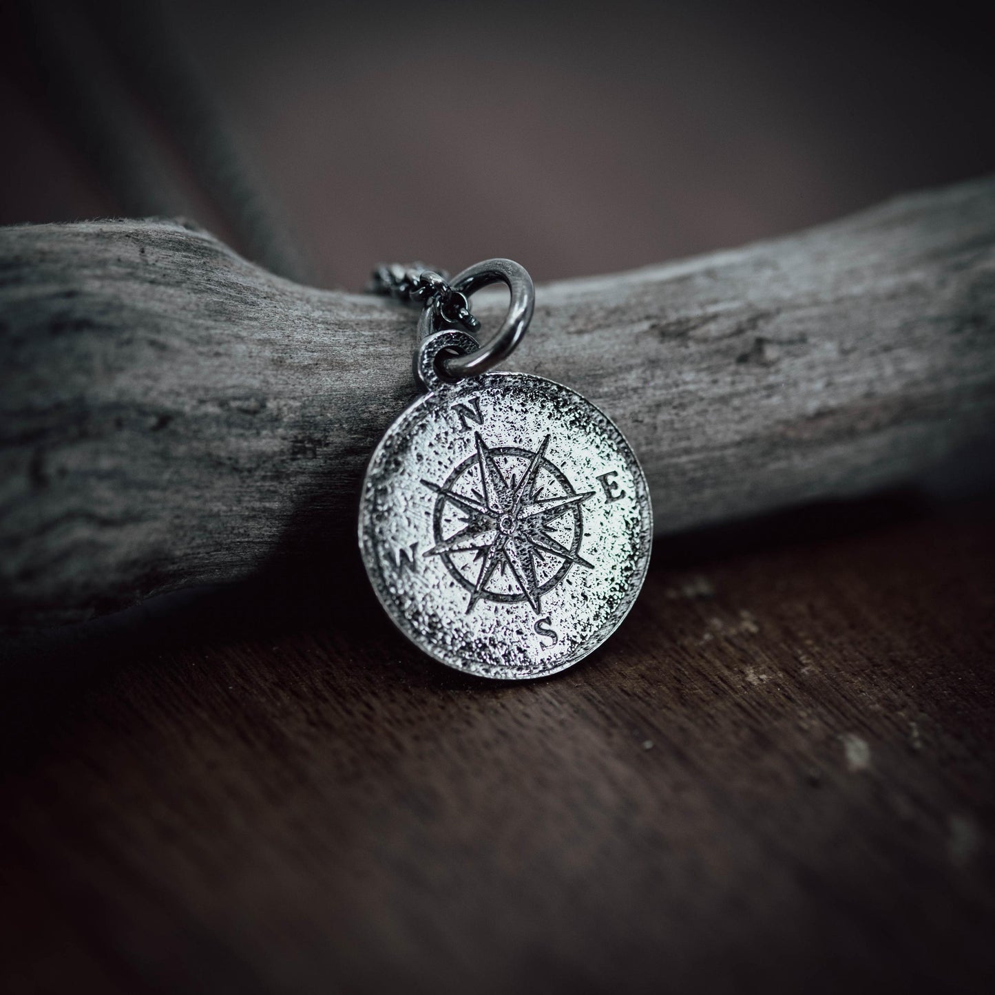 Rustic Compass Silver necklace for Men, Rustic Travel Pendant, Adventure gift