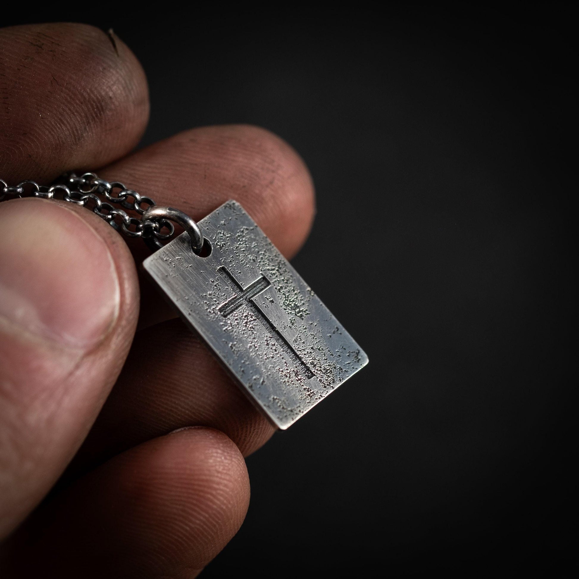 Silver Cross Mens Christian necklace, Christmas gifts, Strength pendant necklace, Christian gifts, Handmade jewelry, Boyfriend gift,