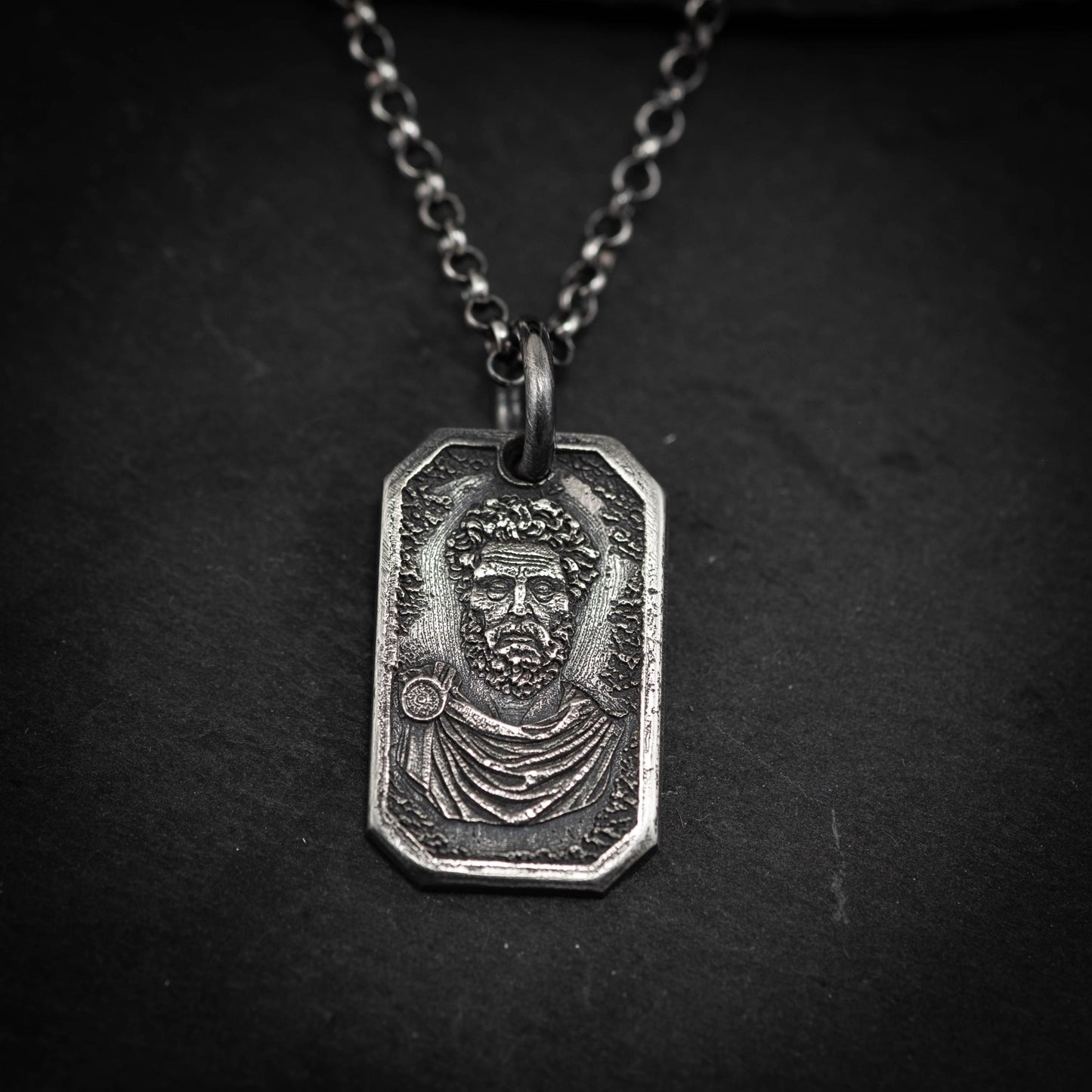 Marcus Aurelius Silver Pendant Necklace, Ancient Roman Emperor Jewelry, Stoic Philosophy Medallion, meditation Gift for Men, anxiety jewelry