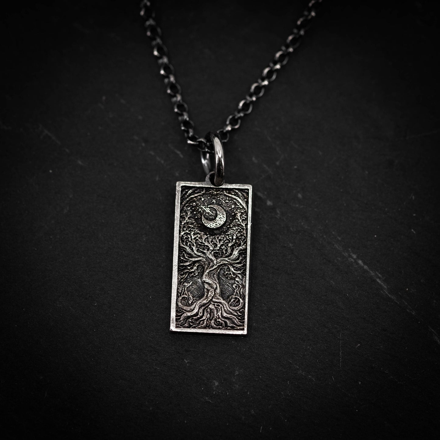 Silver Tree of Life and Moon pendant necklace, Unique mens jewelry, Personalized rustic necklace, men gift