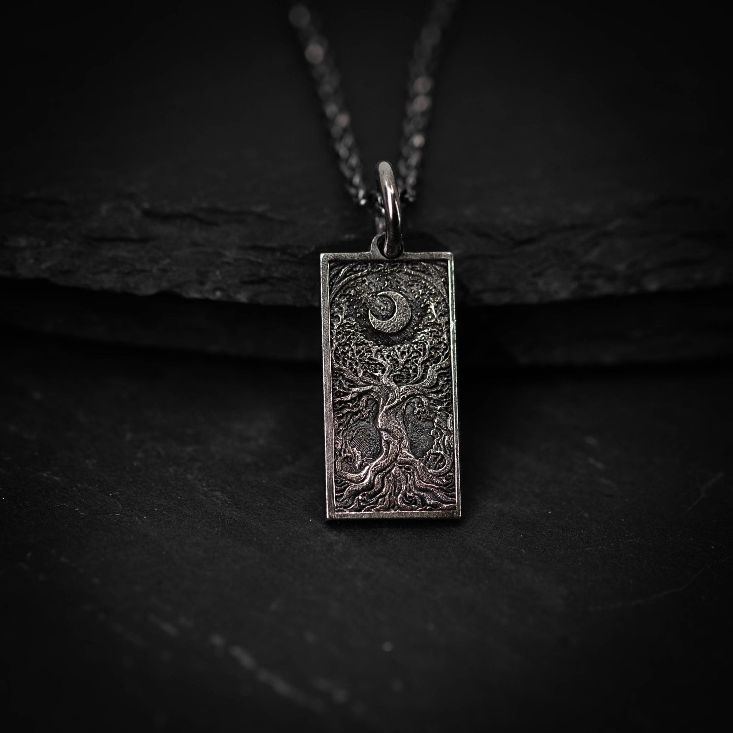 Silver Tree of Life and Moon pendant necklace, Unique mens jewelry, Personalized rustic necklace, men gift