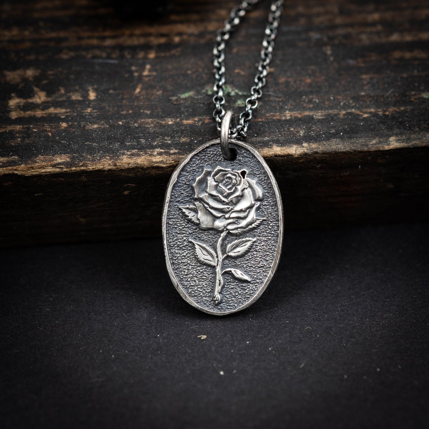 Silver Rose flower necklace, unisex handmade silver rustic jewelry, gift for men, mens necklace