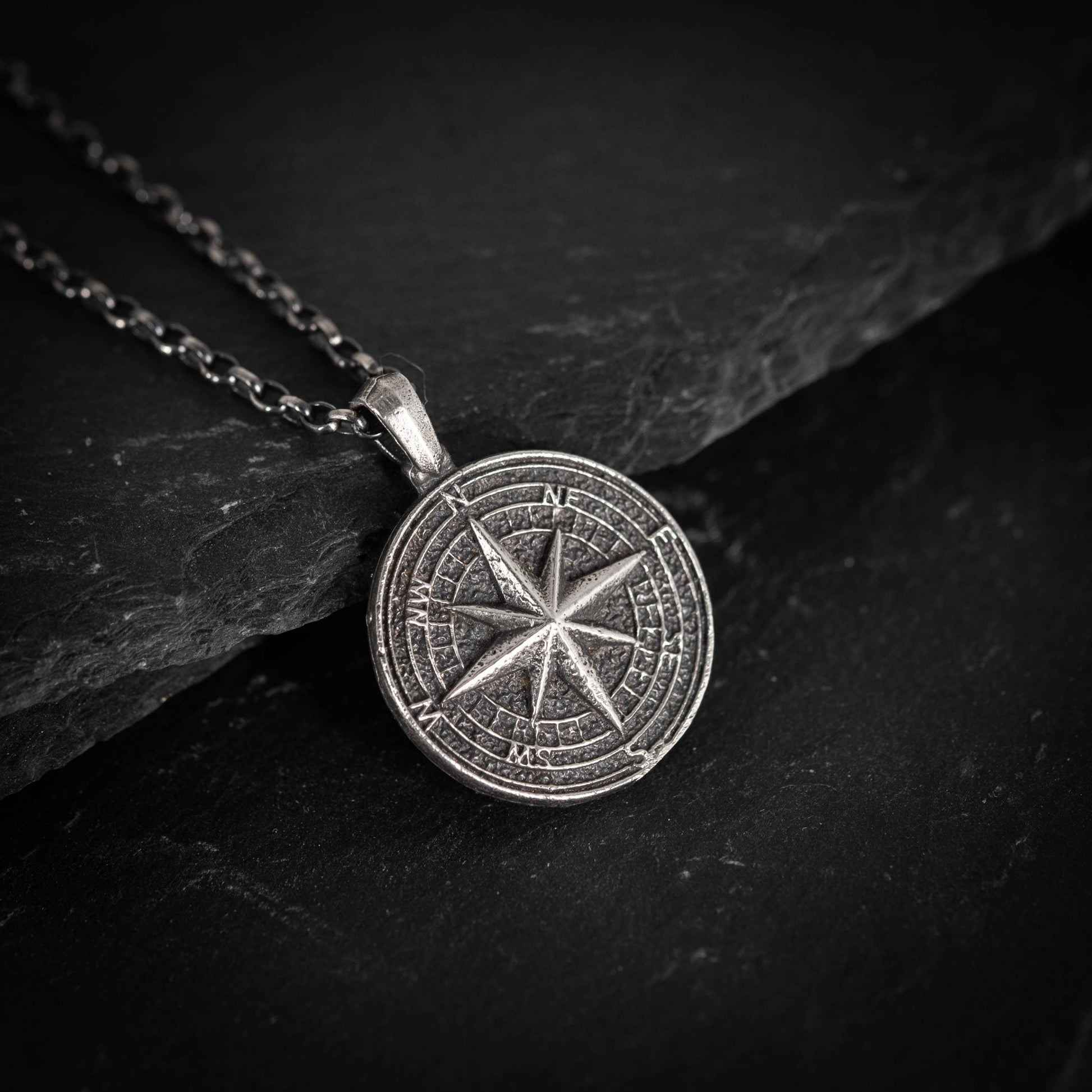 Silver Compass mens pendant necklace, Rustic Oxidized Silver Adventure handmade jewelry, Unique travel gift, Christmas gifts