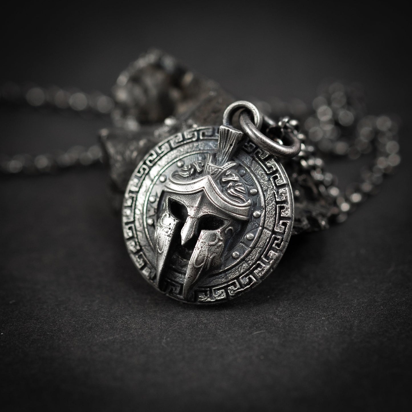 Men's Silver Spartan Warrior Helmet Pendant – Greek Inspired Necklace, Symbol of Strength and Courage, Unique Gift for Him