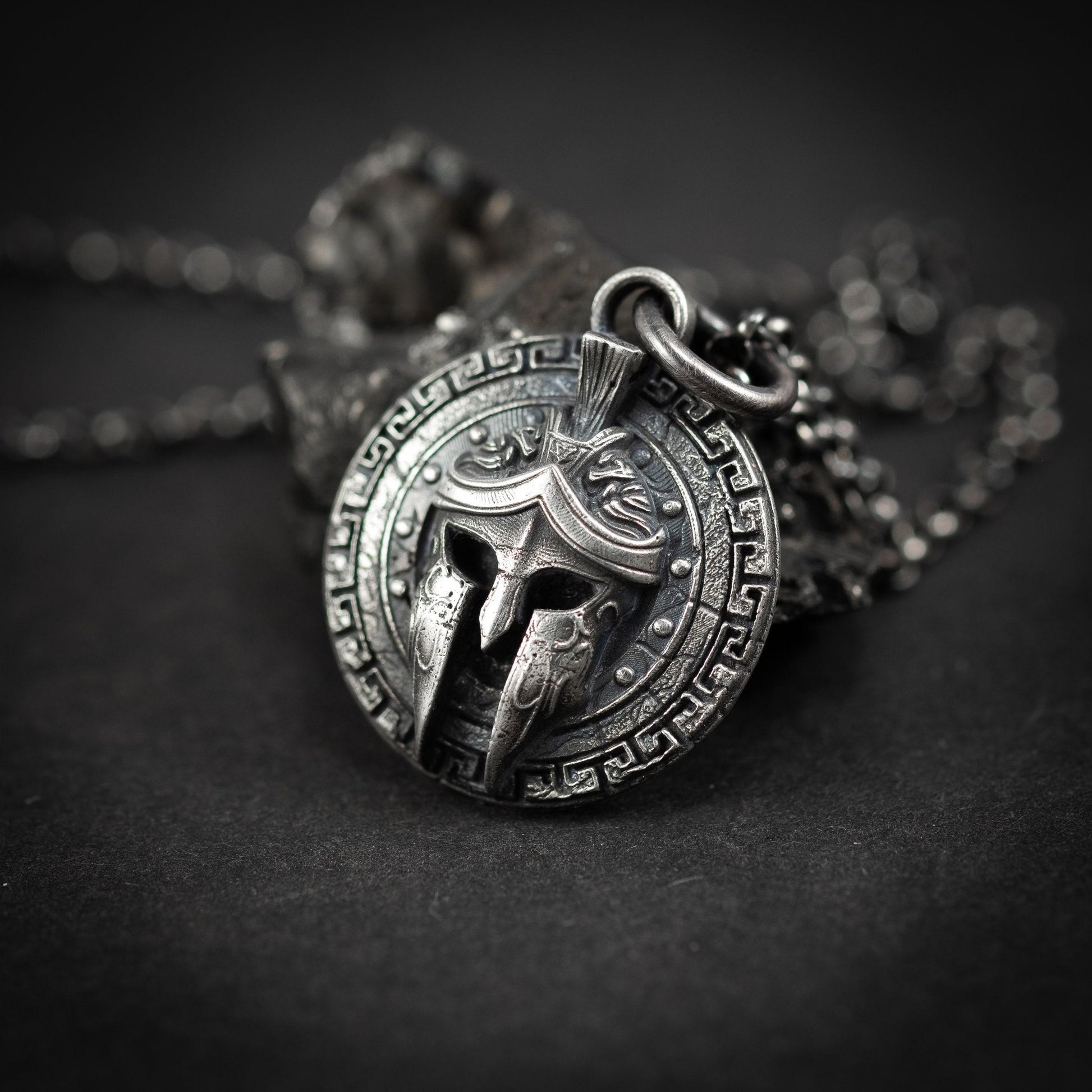 Men's Silver Spartan Warrior Helmet Pendant – Greek Inspired Necklace, Symbol of Strength and Courage, Unique Gift for Him