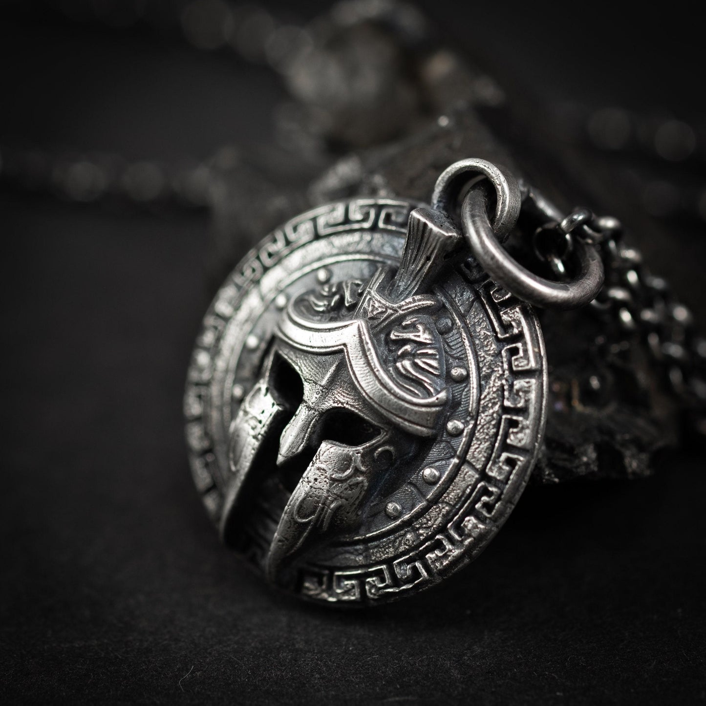 Men's Silver Spartan Warrior Helmet Pendant – Greek Inspired Necklace, Symbol of Strength and Courage, Unique Gift for Him