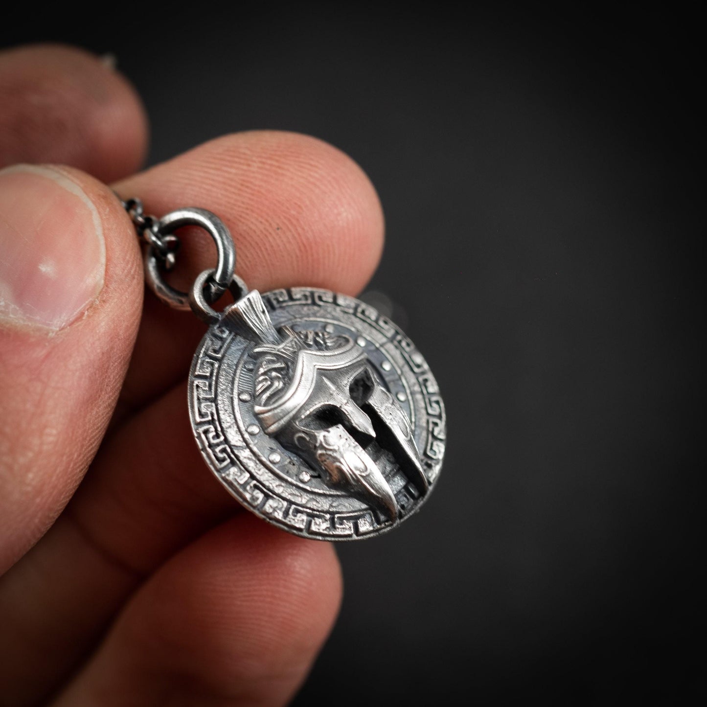 Men's Silver Spartan Warrior Helmet Pendant – Greek Inspired Necklace, Symbol of Strength and Courage, Unique Gift for Him