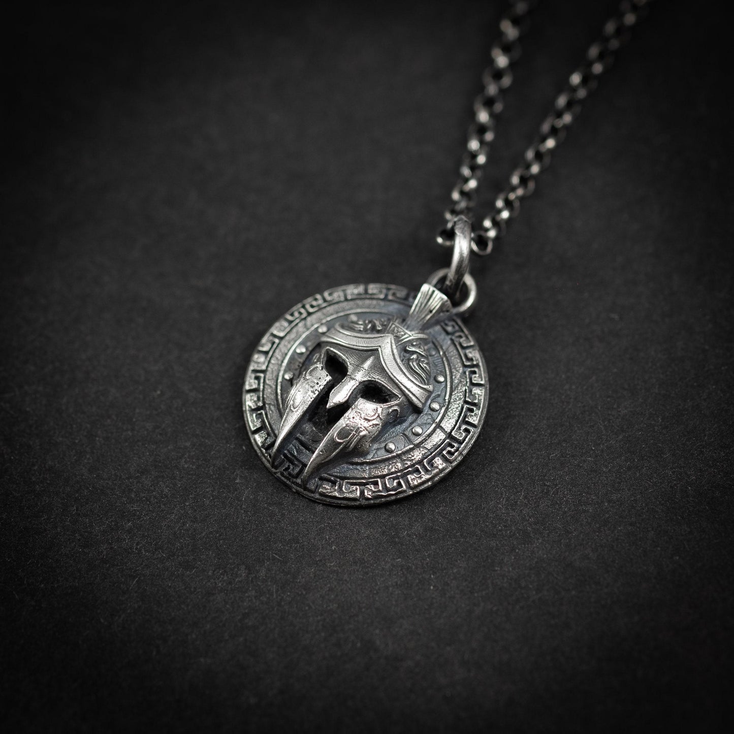 Men's Silver Spartan Warrior Helmet Pendant – Greek Inspired Necklace, Symbol of Strength and Courage, Unique Gift for Him