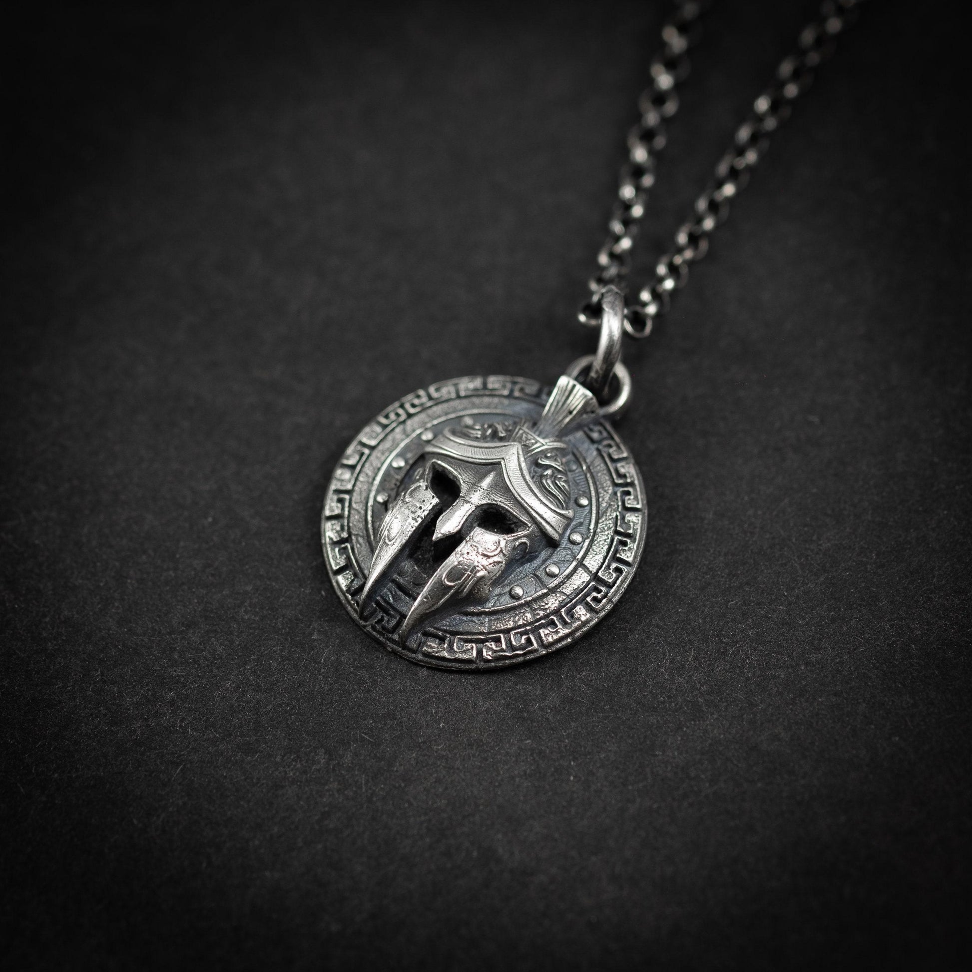 Men's Silver Spartan Warrior Helmet Pendant – Greek Inspired Necklace, Symbol of Strength and Courage, Unique Gift for Him