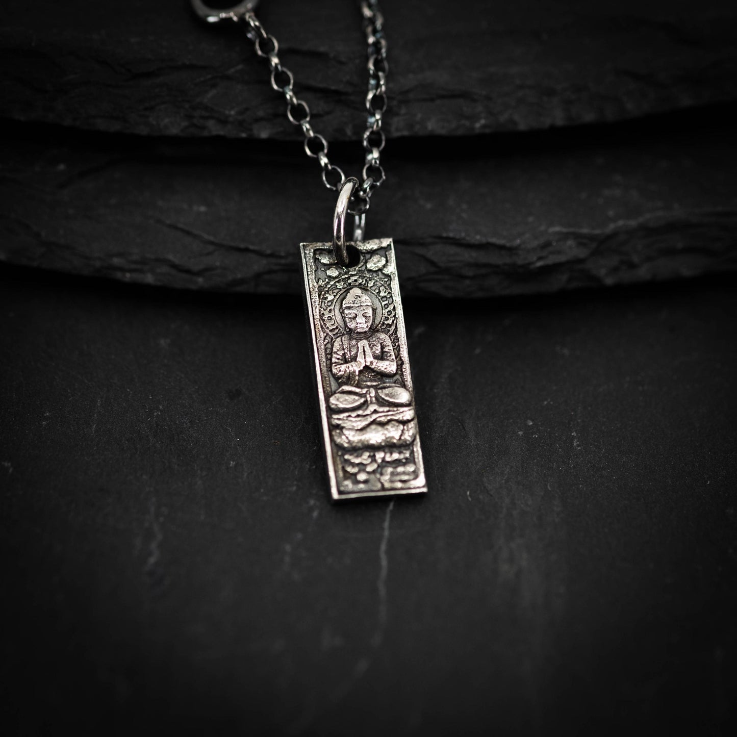 Silver Rustic Buddha Meditation Necklace, Buddhist Yoga Handmade Spiritual Jewelry, Mindfulness Gift for Him, Anxiety Relief