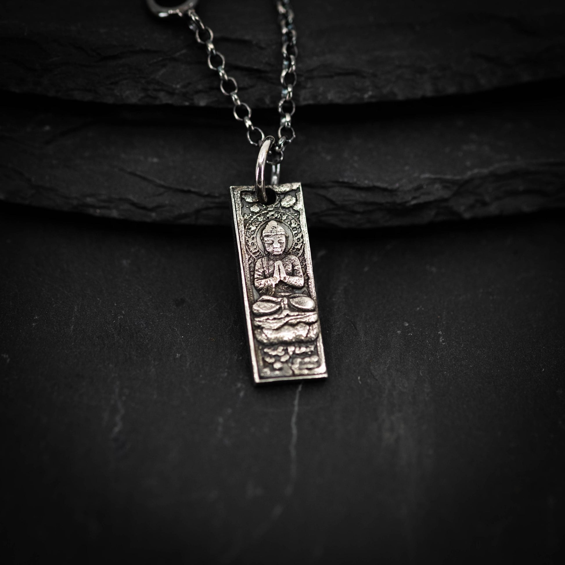 Silver Rustic Buddha Meditation Necklace, Buddhist Yoga Handmade Spiritual Jewelry, Mindfulness Gift for Him, Anxiety Relief