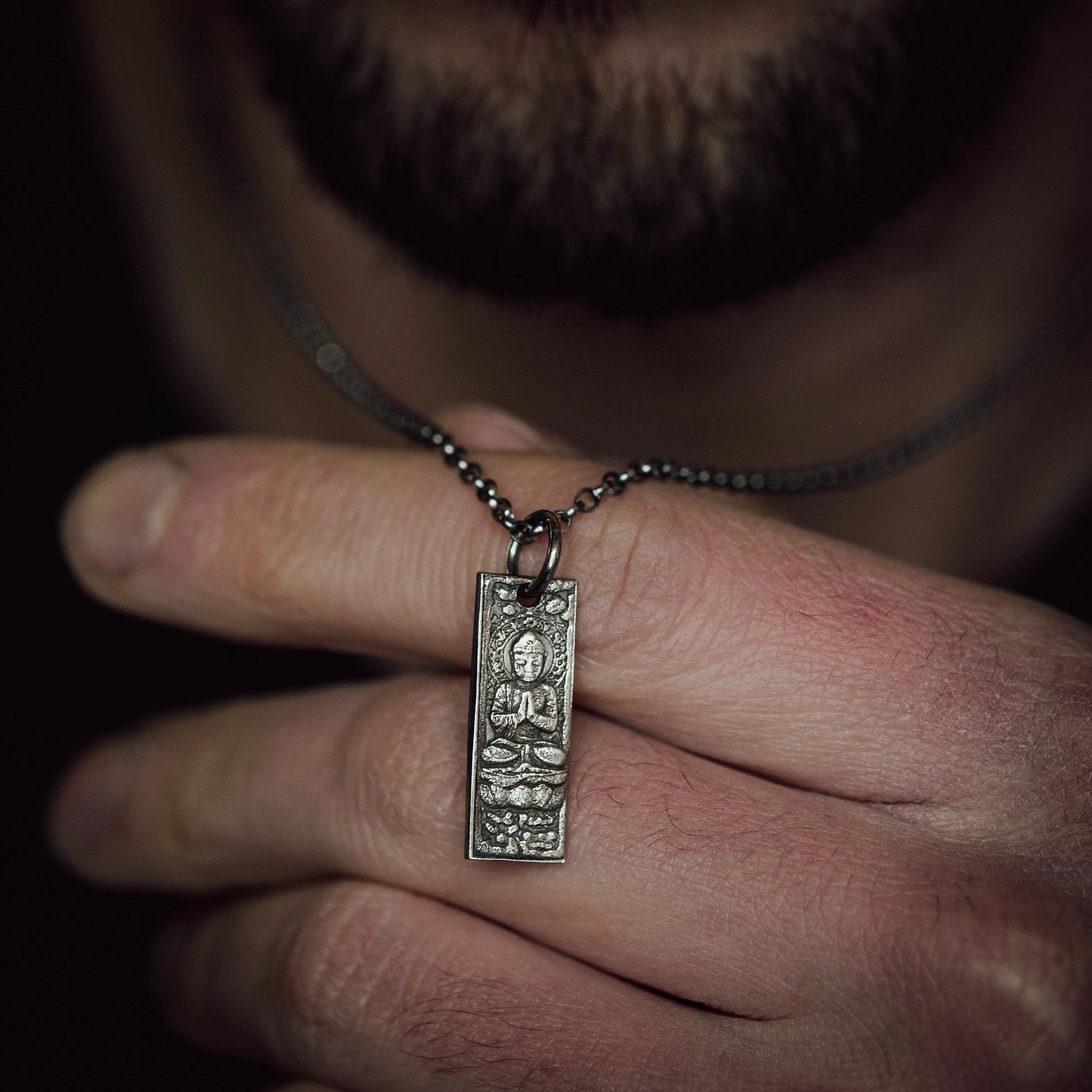 Silver Rustic Buddha Meditation Necklace, Buddhist Yoga Handmade Spiritual Jewelry, Mindfulness Gift for Him, Anxiety Relief